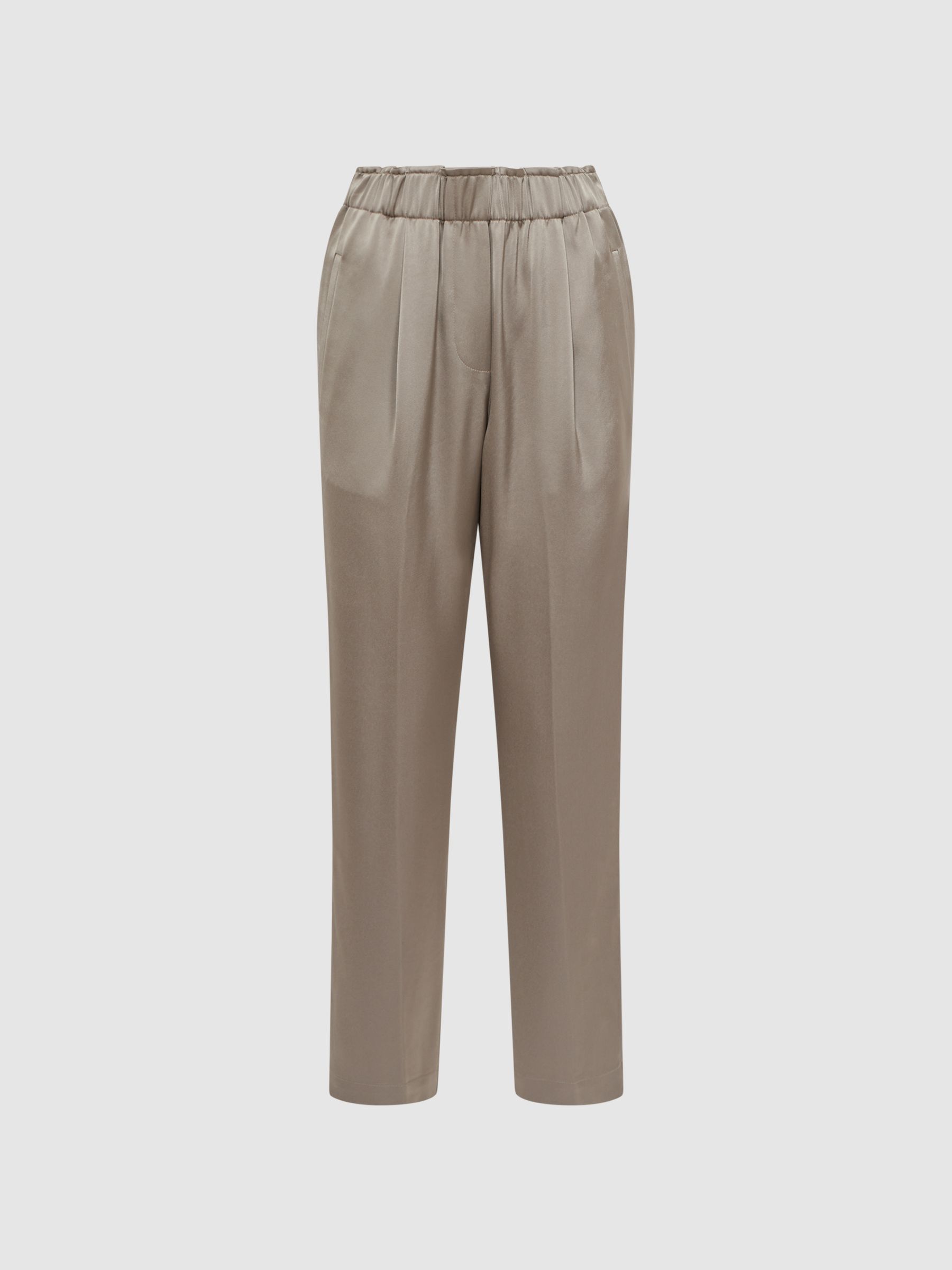 Satin Elasticated Tapered Trousers in Mink - Image 2 of 5
