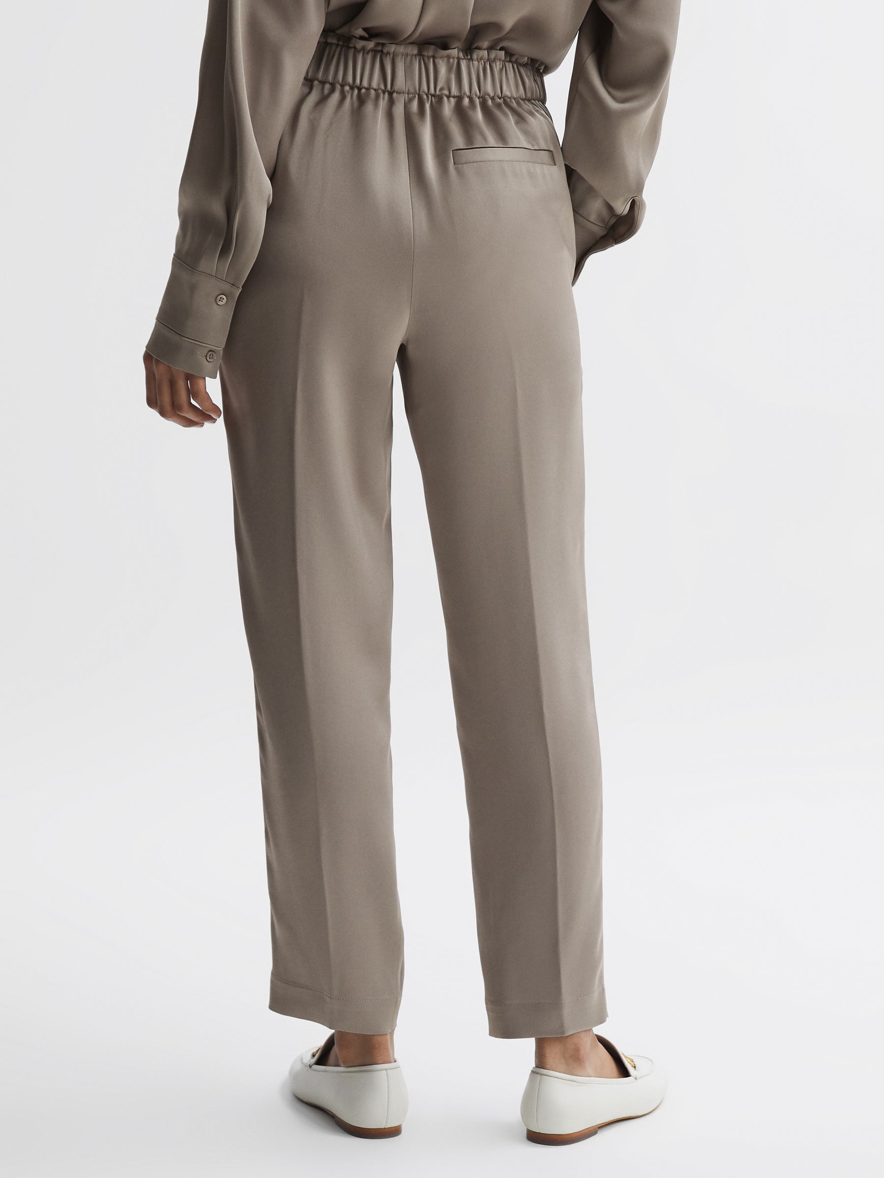 Satin Elasticated Tapered Trousers in Mink - Image 5 of 5