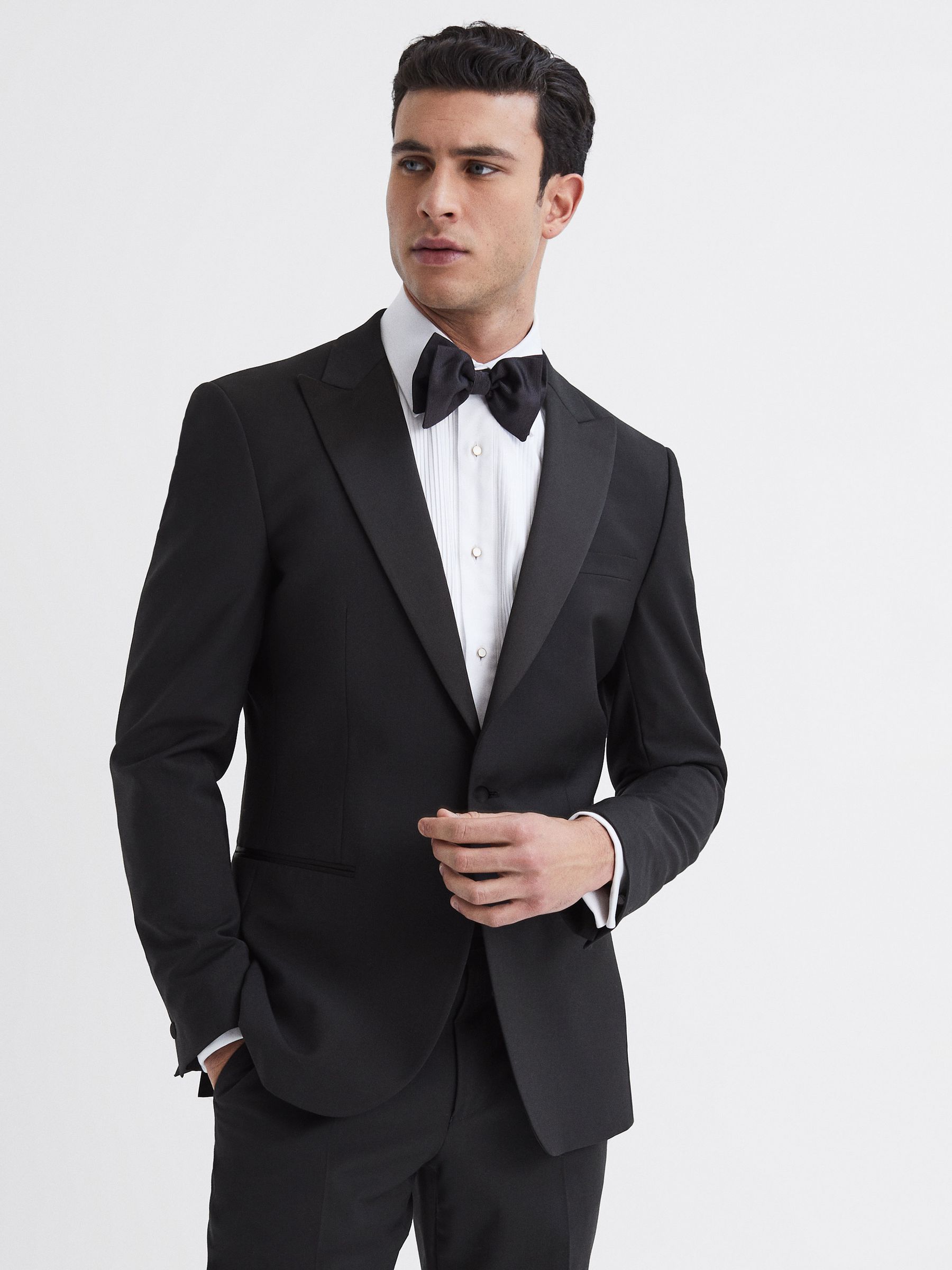Modern Fit Satin Lapel Tuxedo Jacket in Black - Image 1 of 7