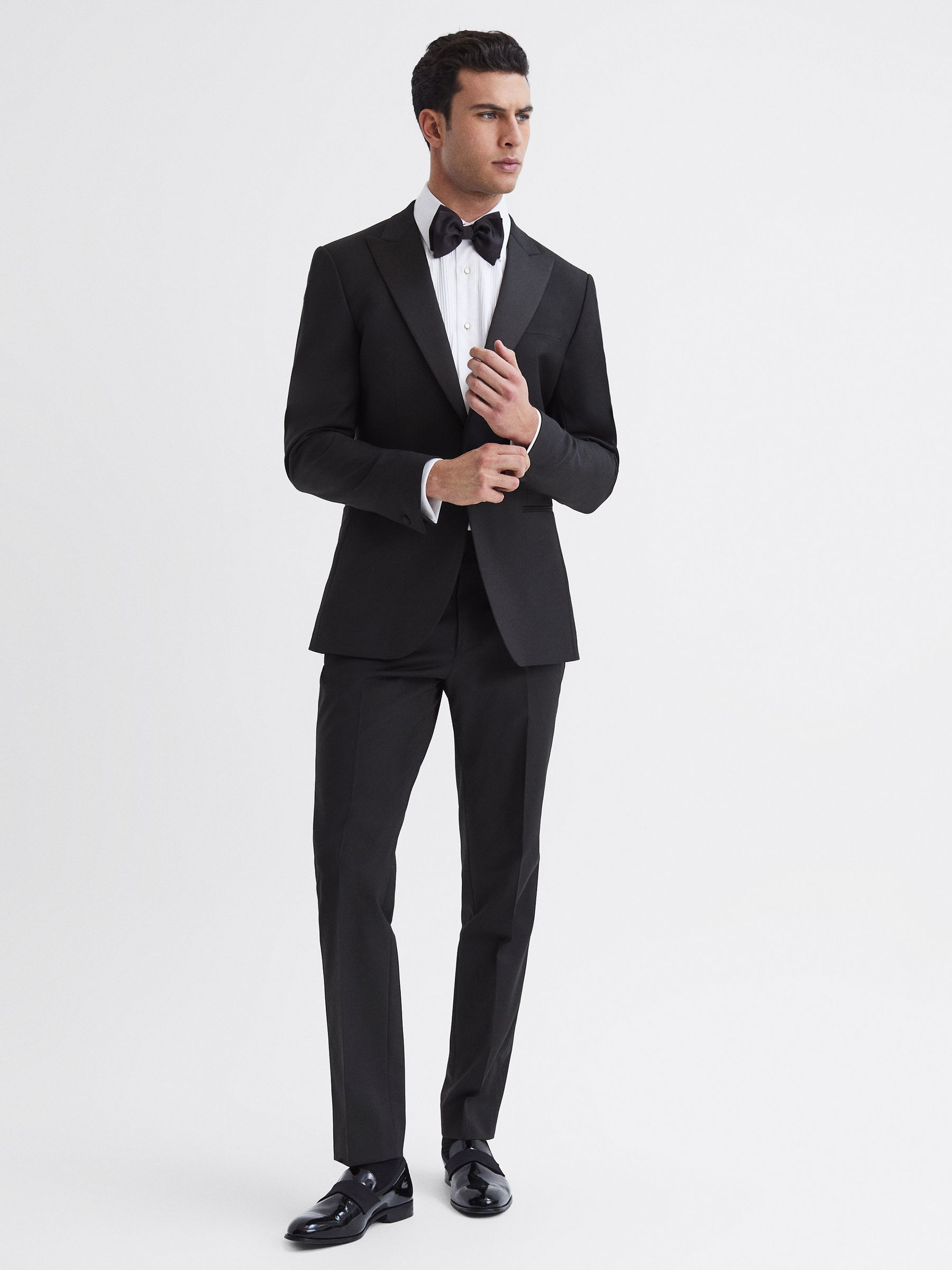 Modern Fit Satin Lapel Tuxedo Jacket in Black - Image 3 of 7