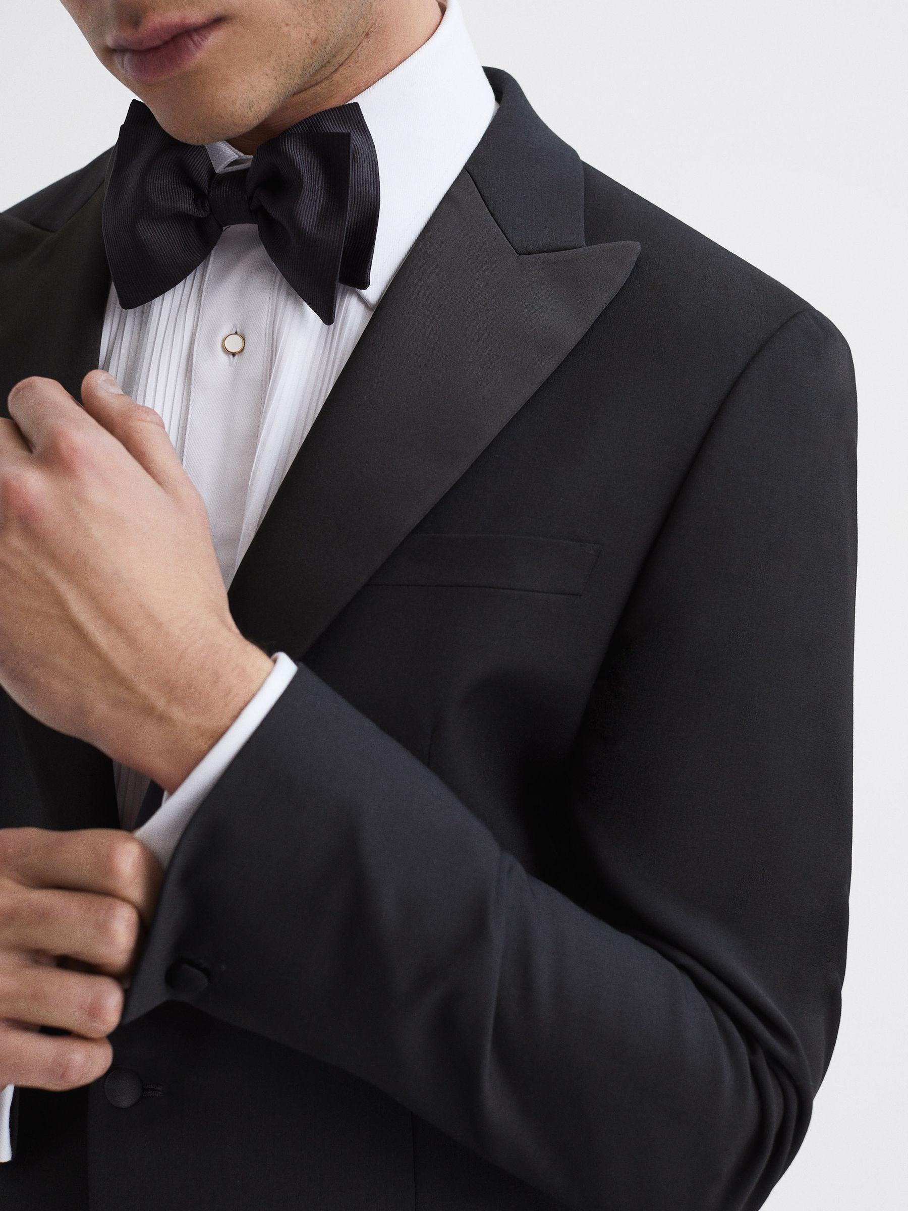 Modern Fit Satin Lapel Tuxedo Jacket in Black - Image 4 of 7