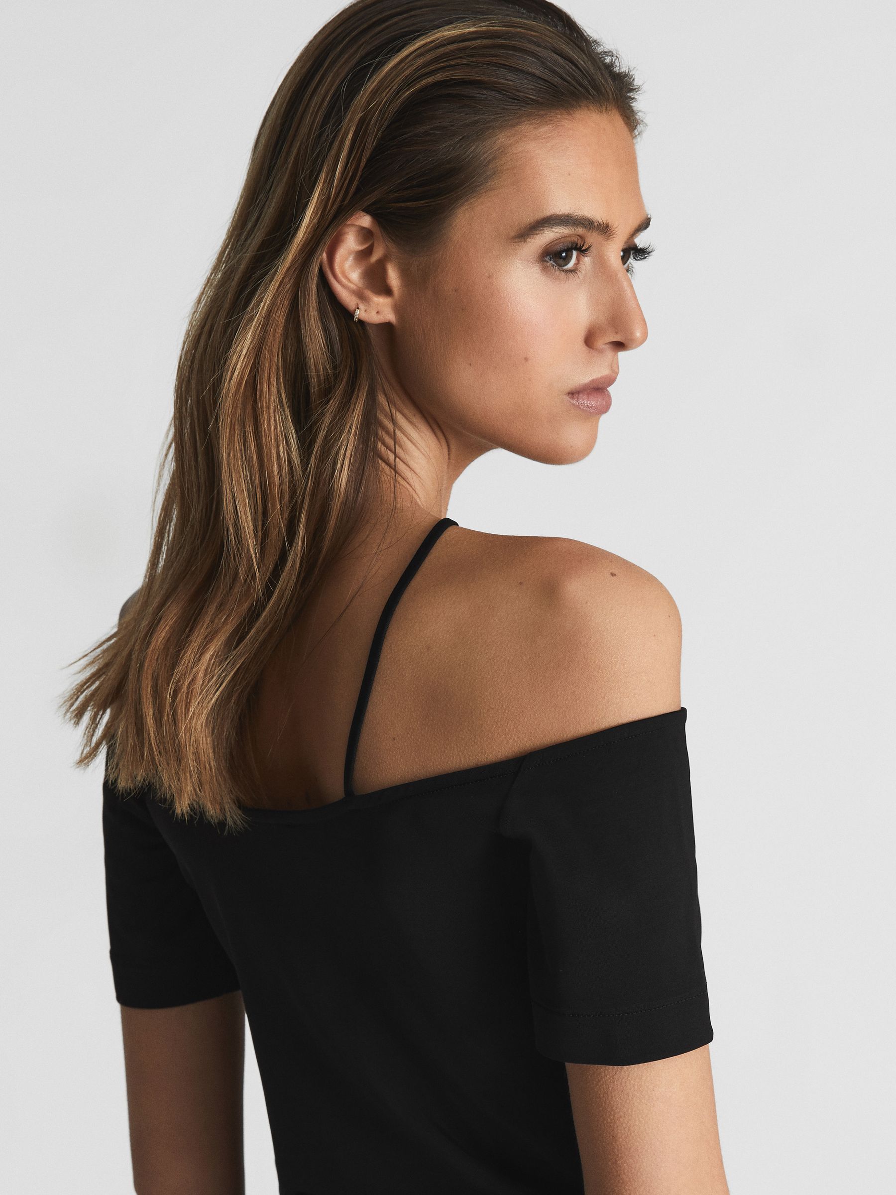 Off-Shoulder Strap Top in Black - Image 6 of 6