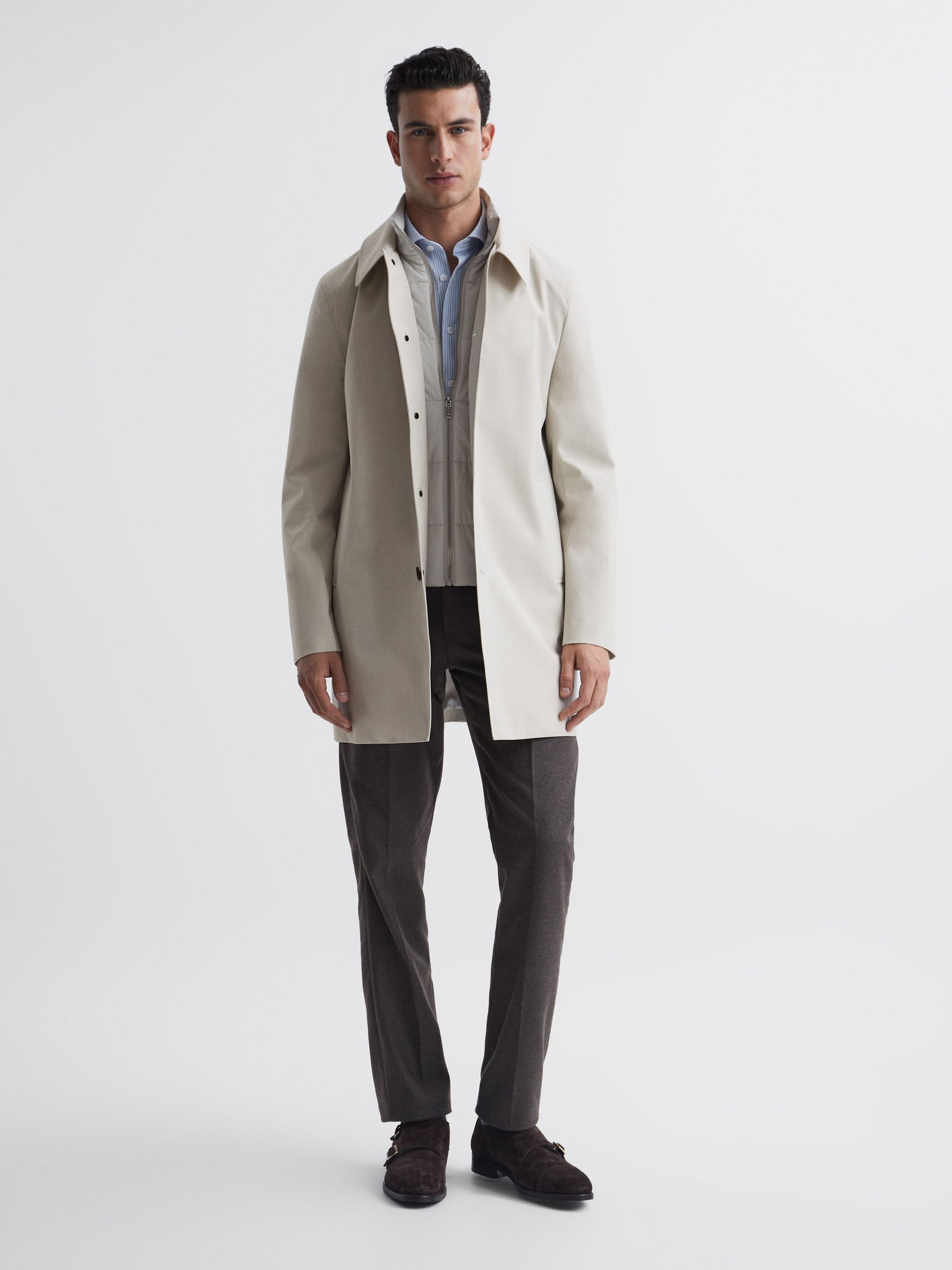 Coat With Removable Zip Neck Insert in Stone - Image 1 of 6