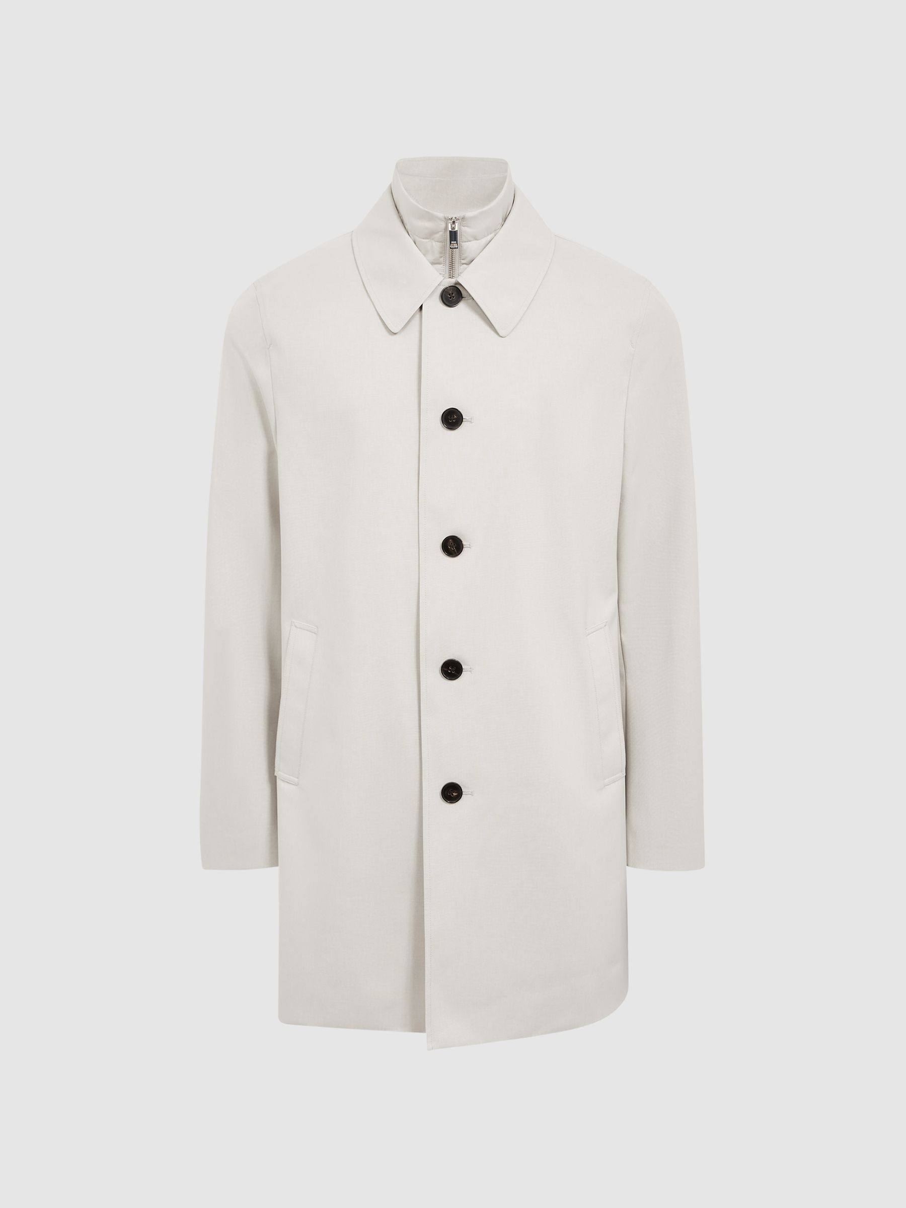 Reiss Coat With Removable Zip Neck Insert in Stone - REISS