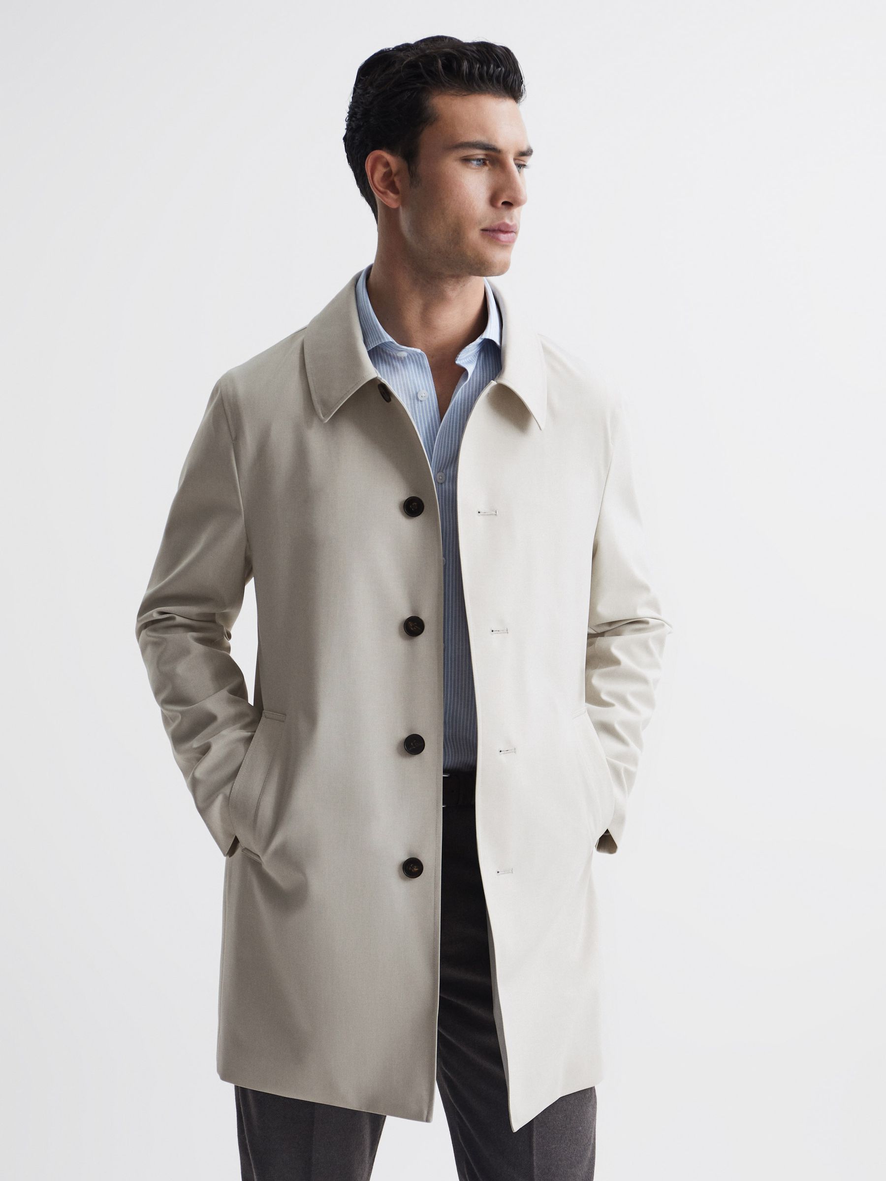 Coat With Removable Zip Neck Insert in Stone - Image 3 of 6