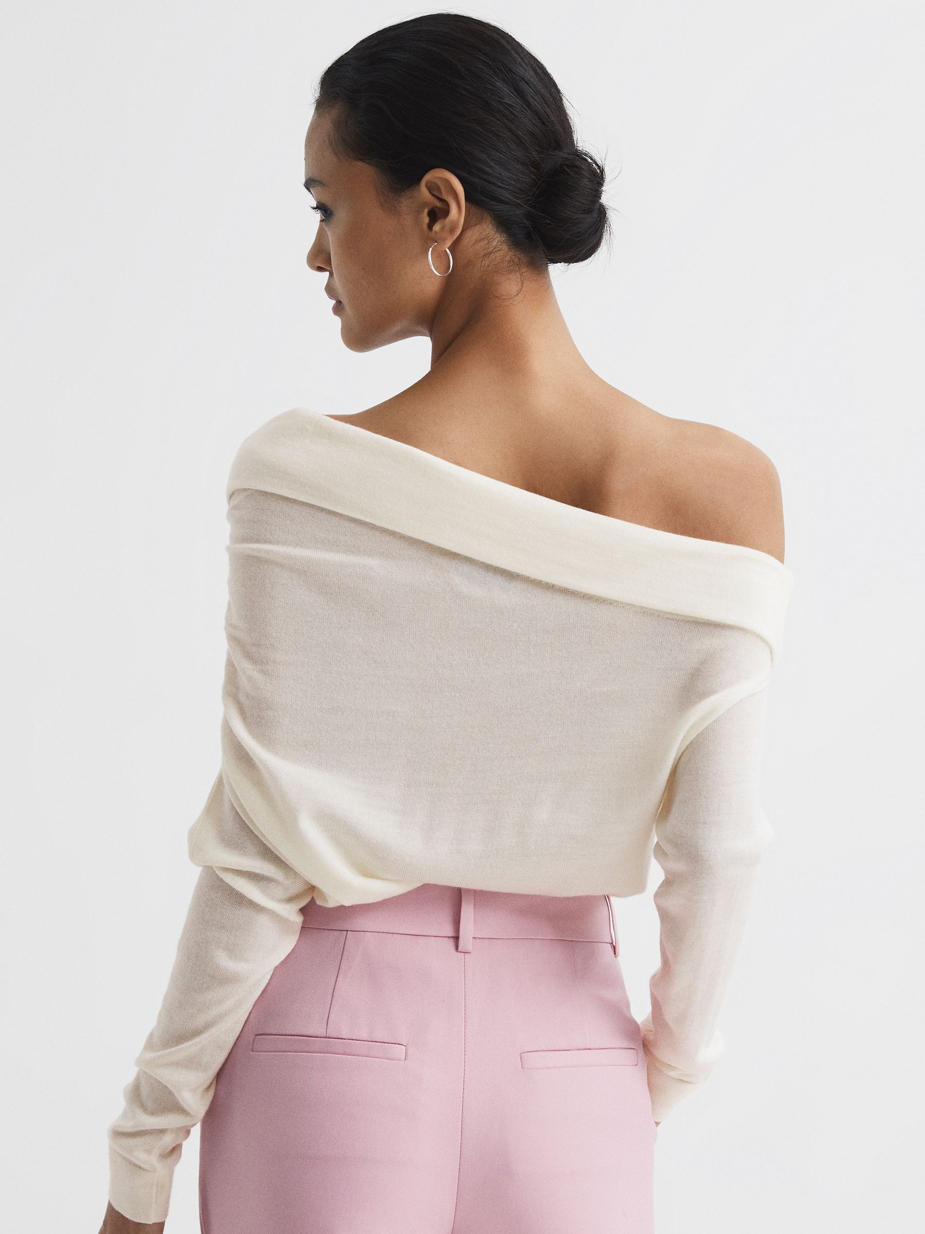 Off Shoulder Wool Top in Cream - Image 1 of 12