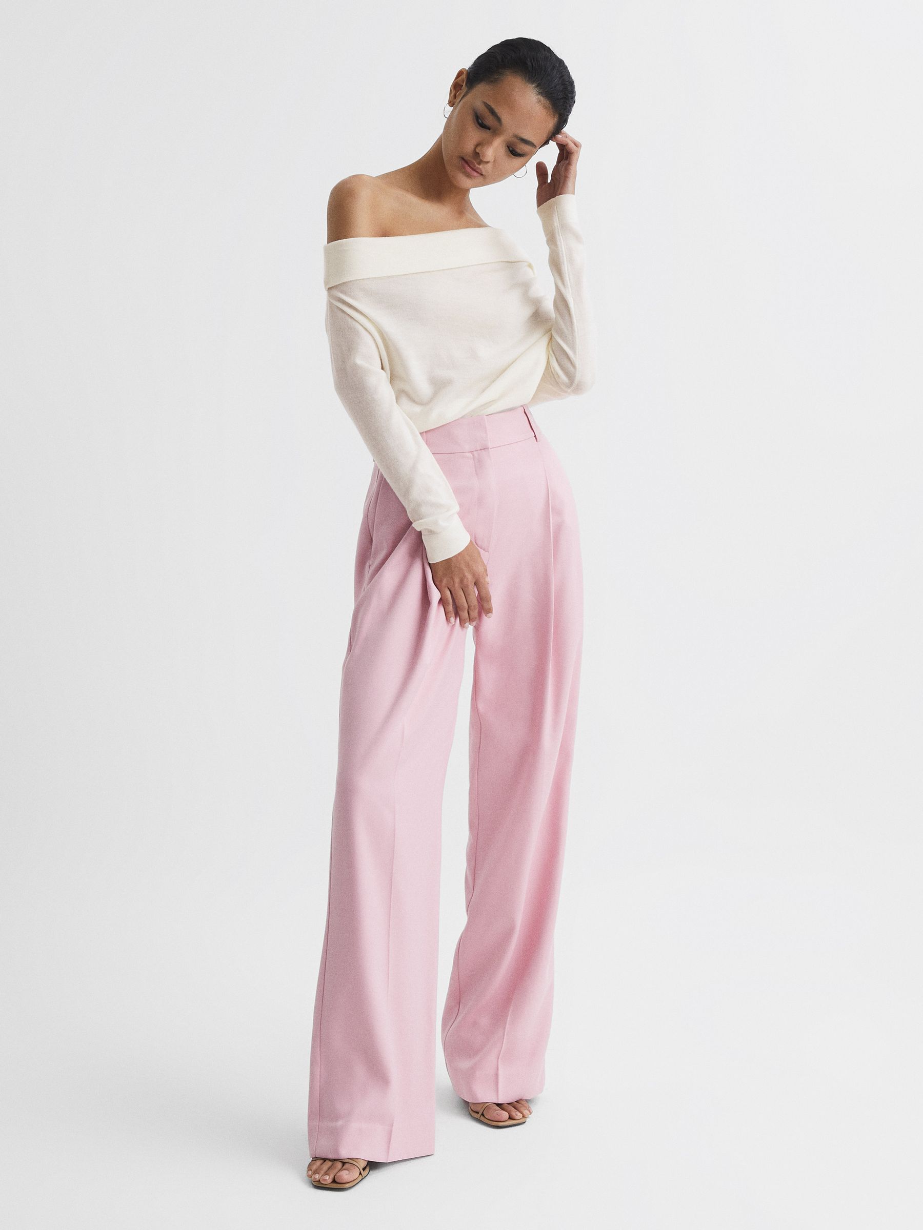 Off Shoulder Wool Top in Cream - Image 8 of 12