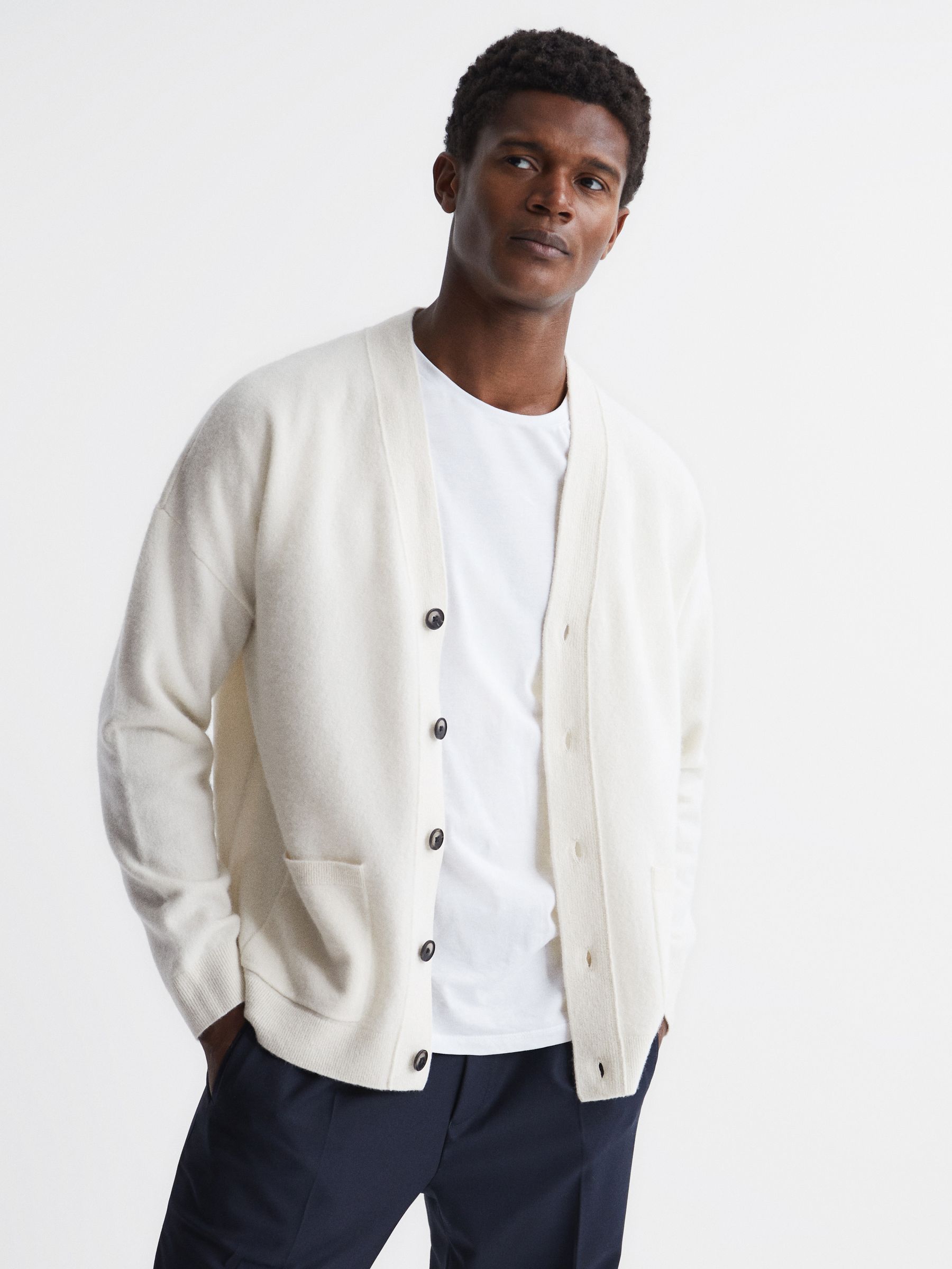 Merino Blend Cardigan in Ecru - Image 1 of 7