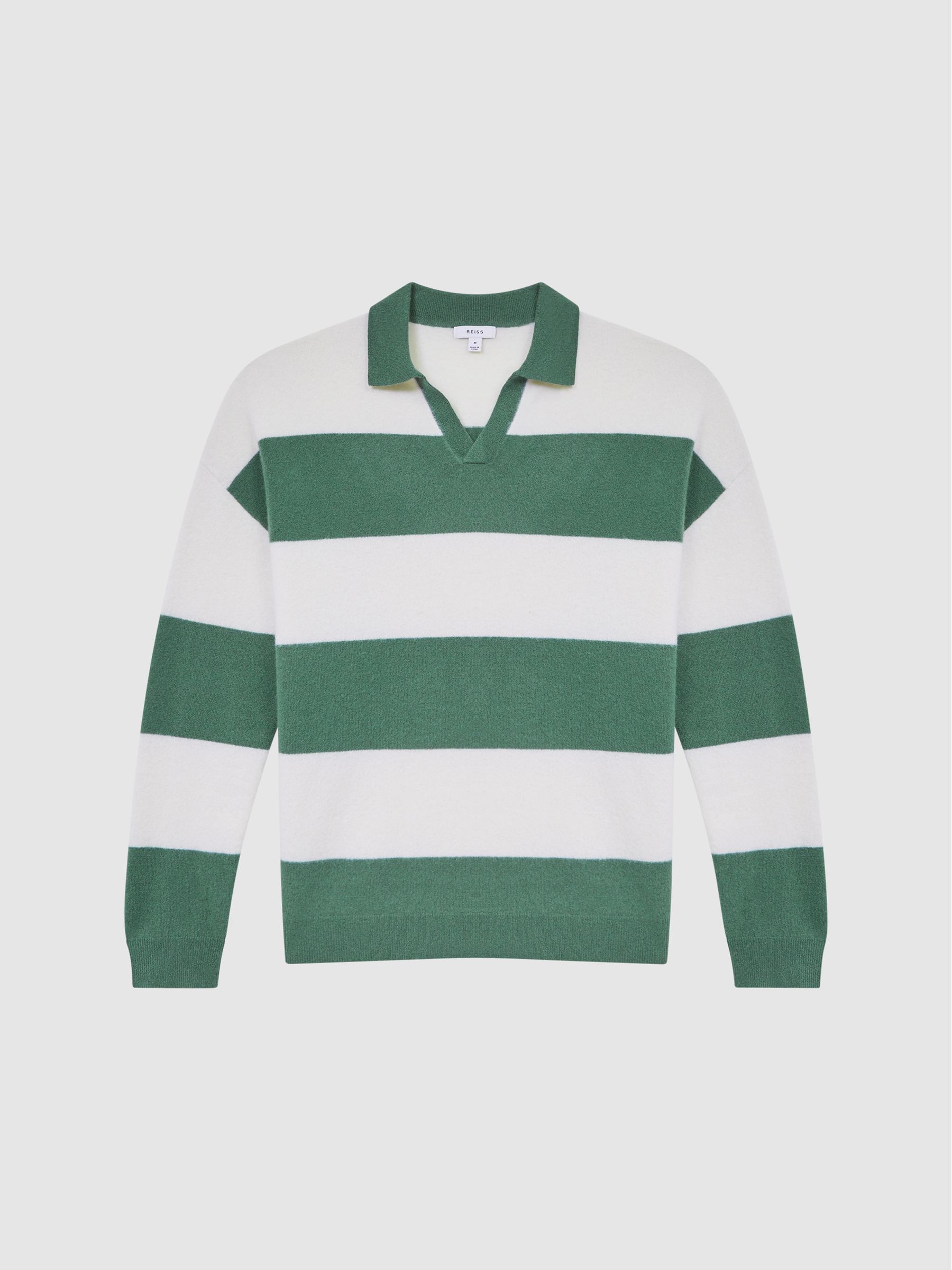 Striped Wool Rugby Shirt in Pine Green/Ecru - Image 2 of 6