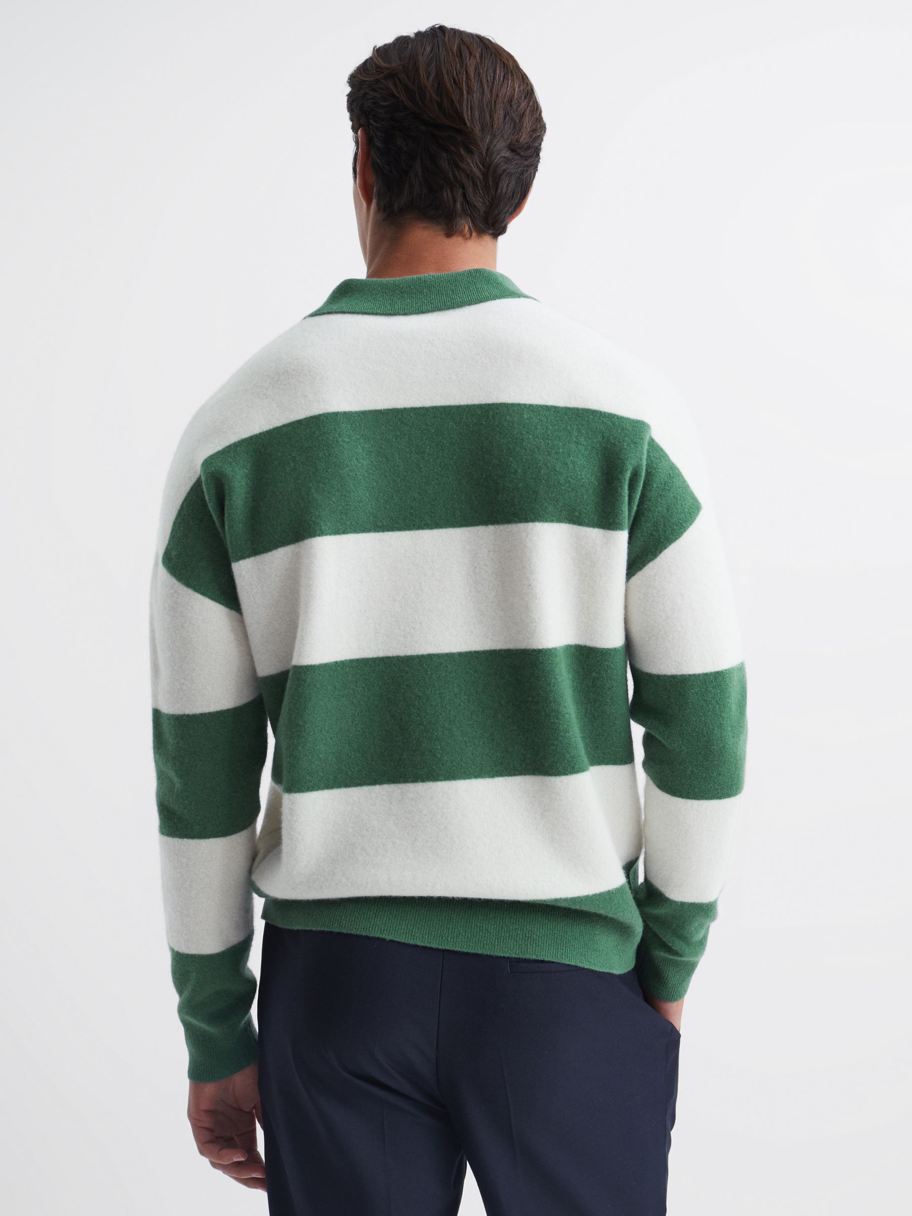 Striped Wool Rugby Shirt in Pine Green/Ecru - Image 5 of 6