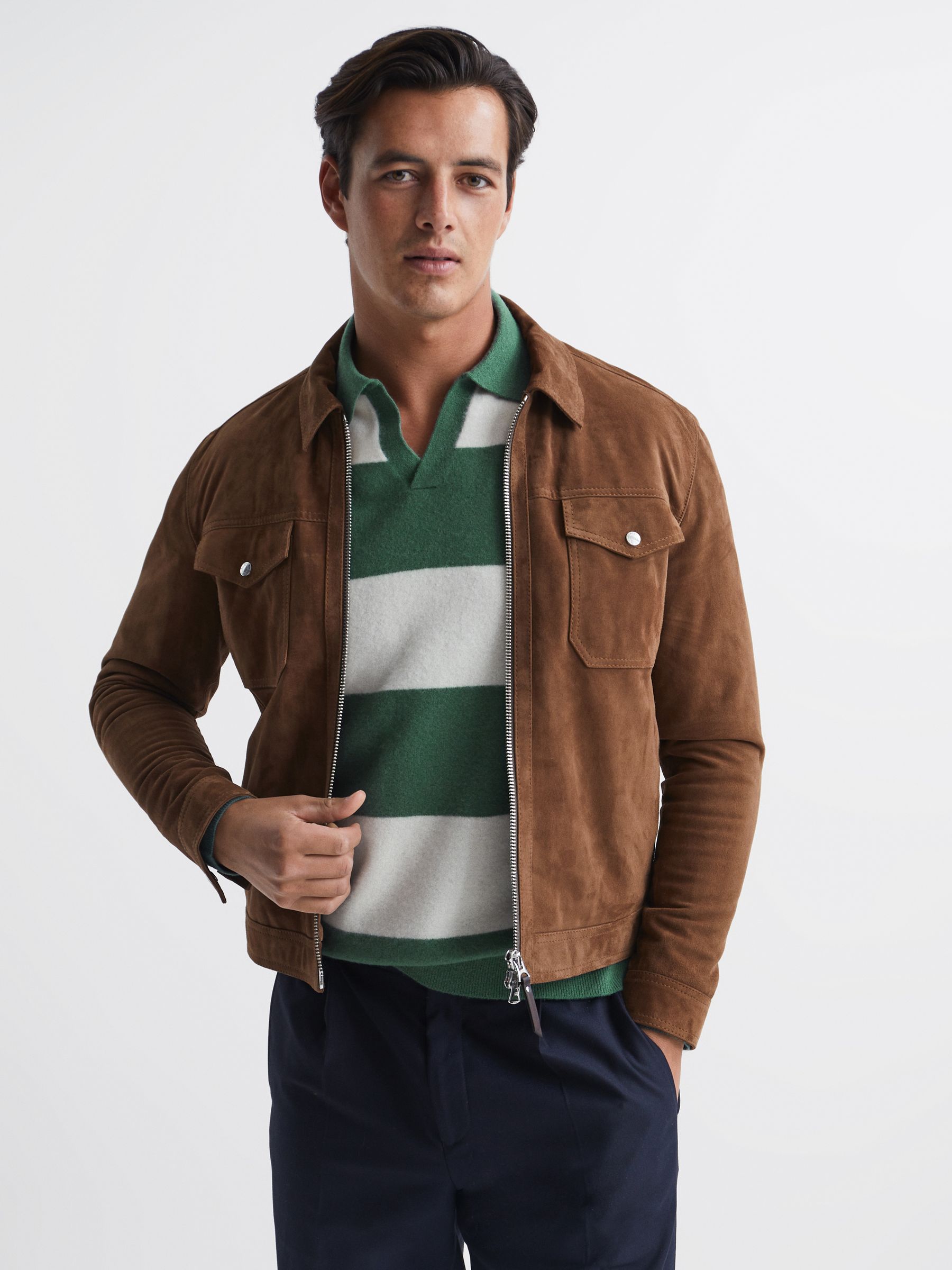 Striped Wool Rugby Shirt in Pine Green/Ecru - Image 6 of 6