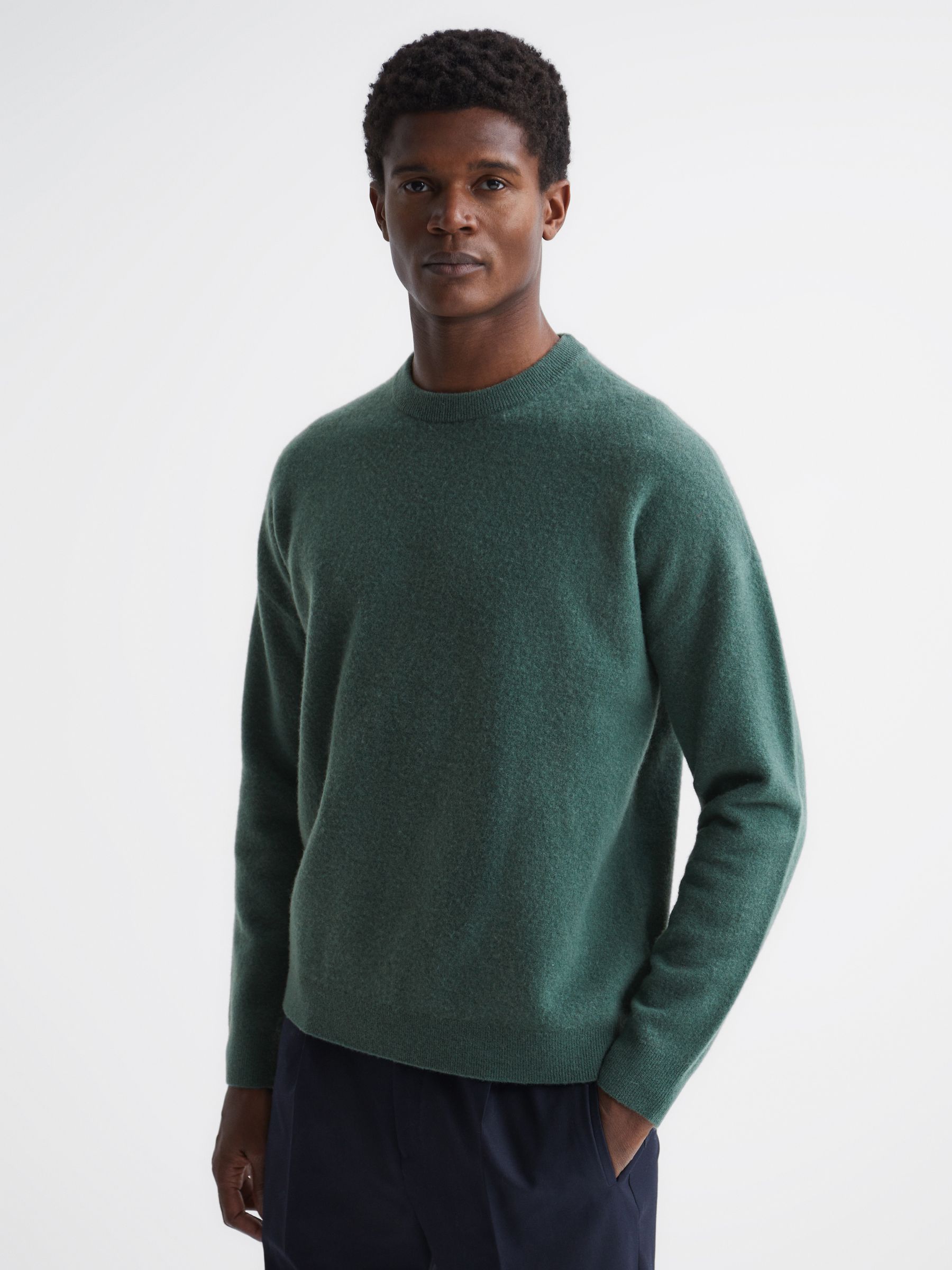Merino Blend Crew Neck Jumper in Pine Green - Image 1 of 6 Merino Blend Crew Neck Jumper in Pine Green - Image 1 of 6