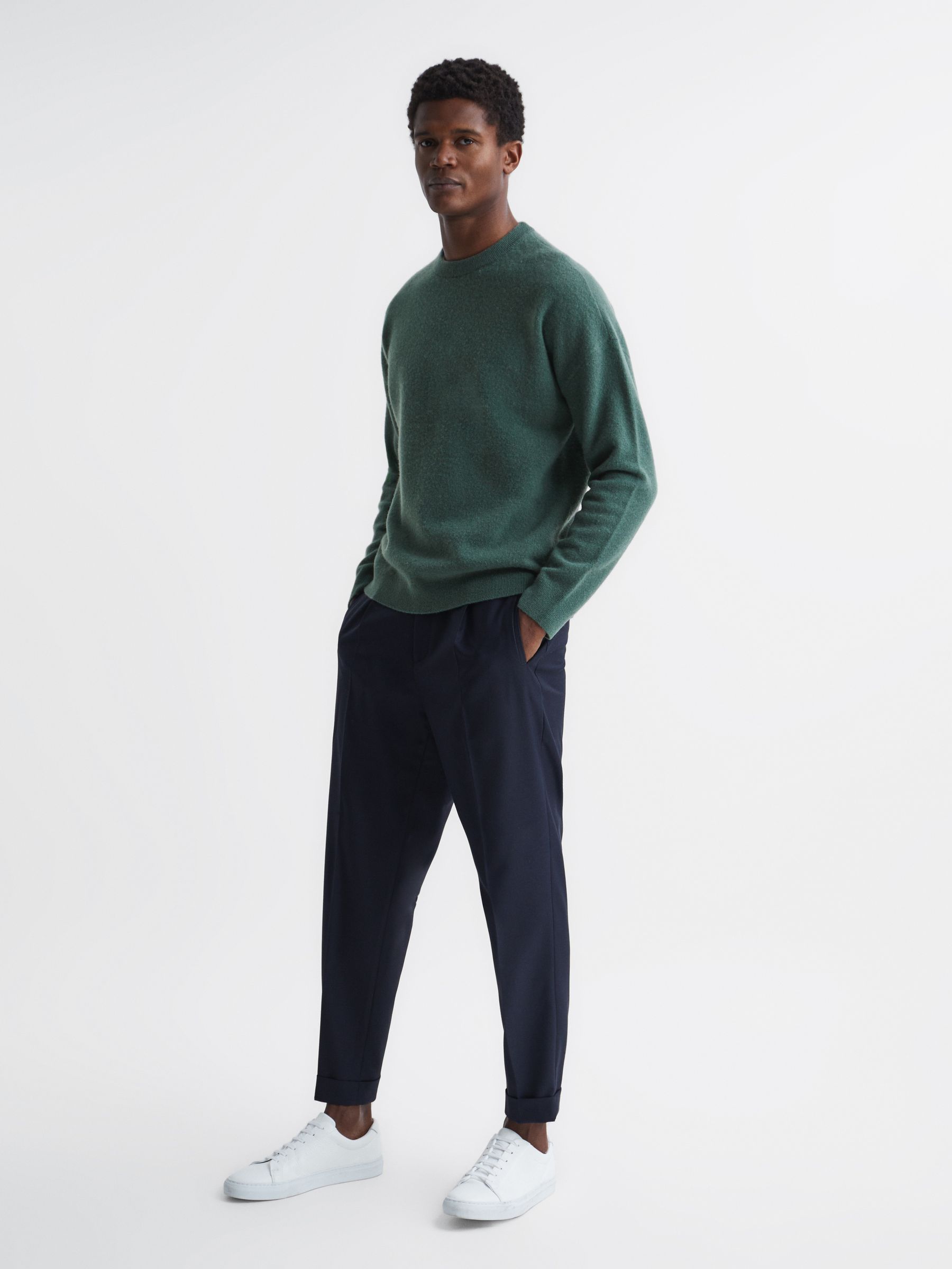 Merino Blend Crew Neck Jumper in Pine Green - Image 3 of 6