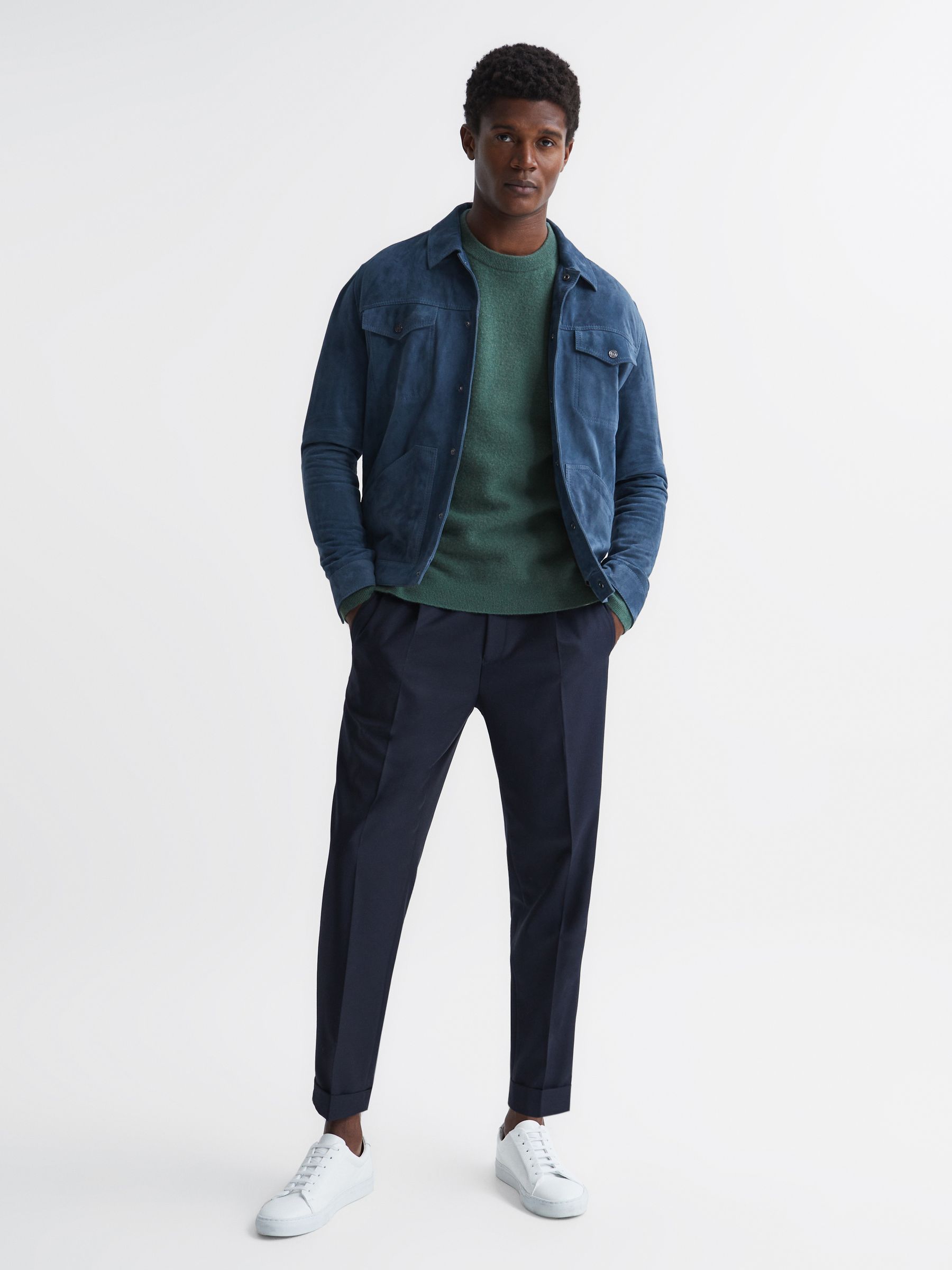 Merino Blend Crew Neck Jumper in Pine Green - Image 6 of 6