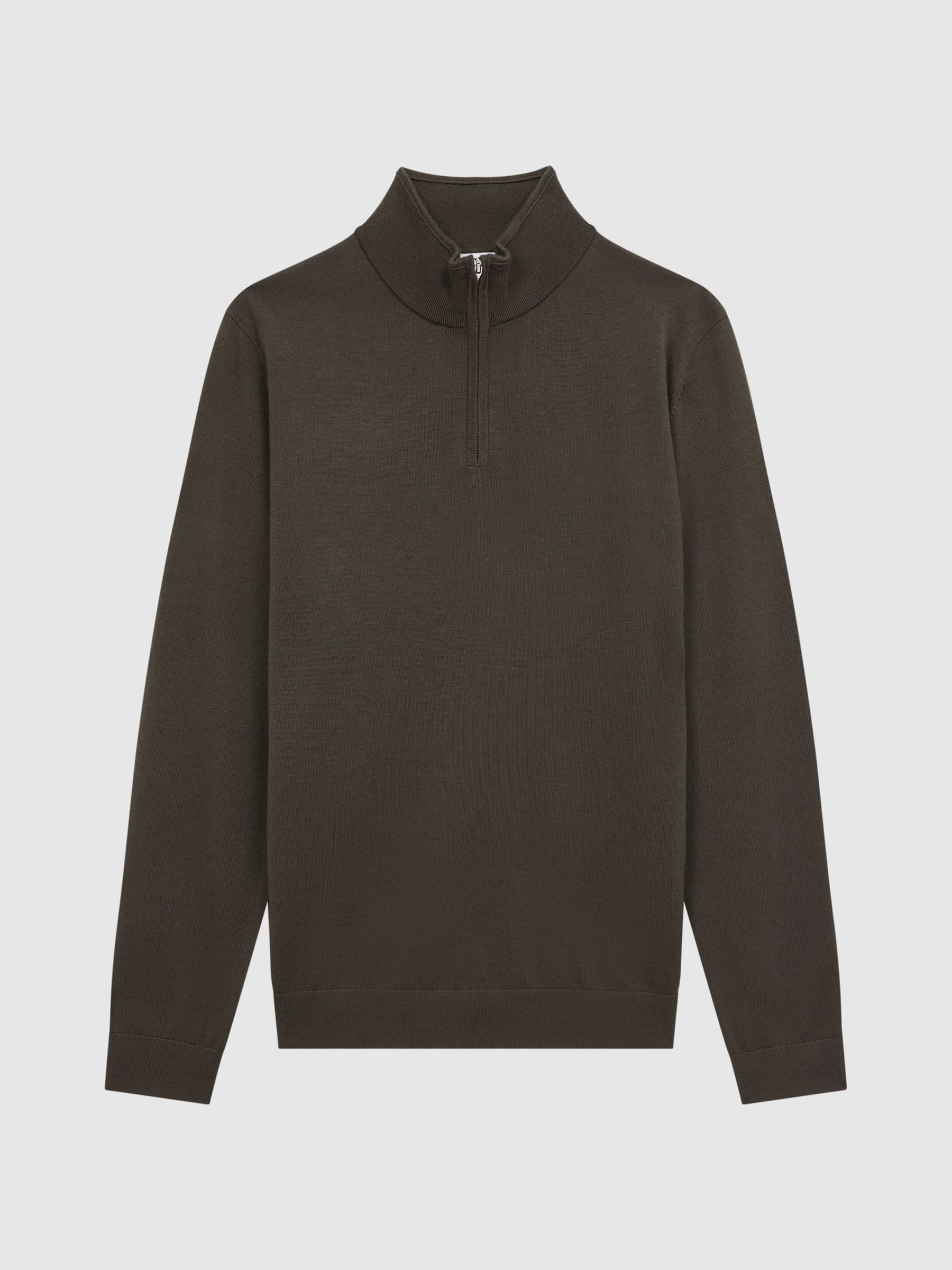 Zip Up Knitted Jumper in Dark Military Green - Image 2 of 5