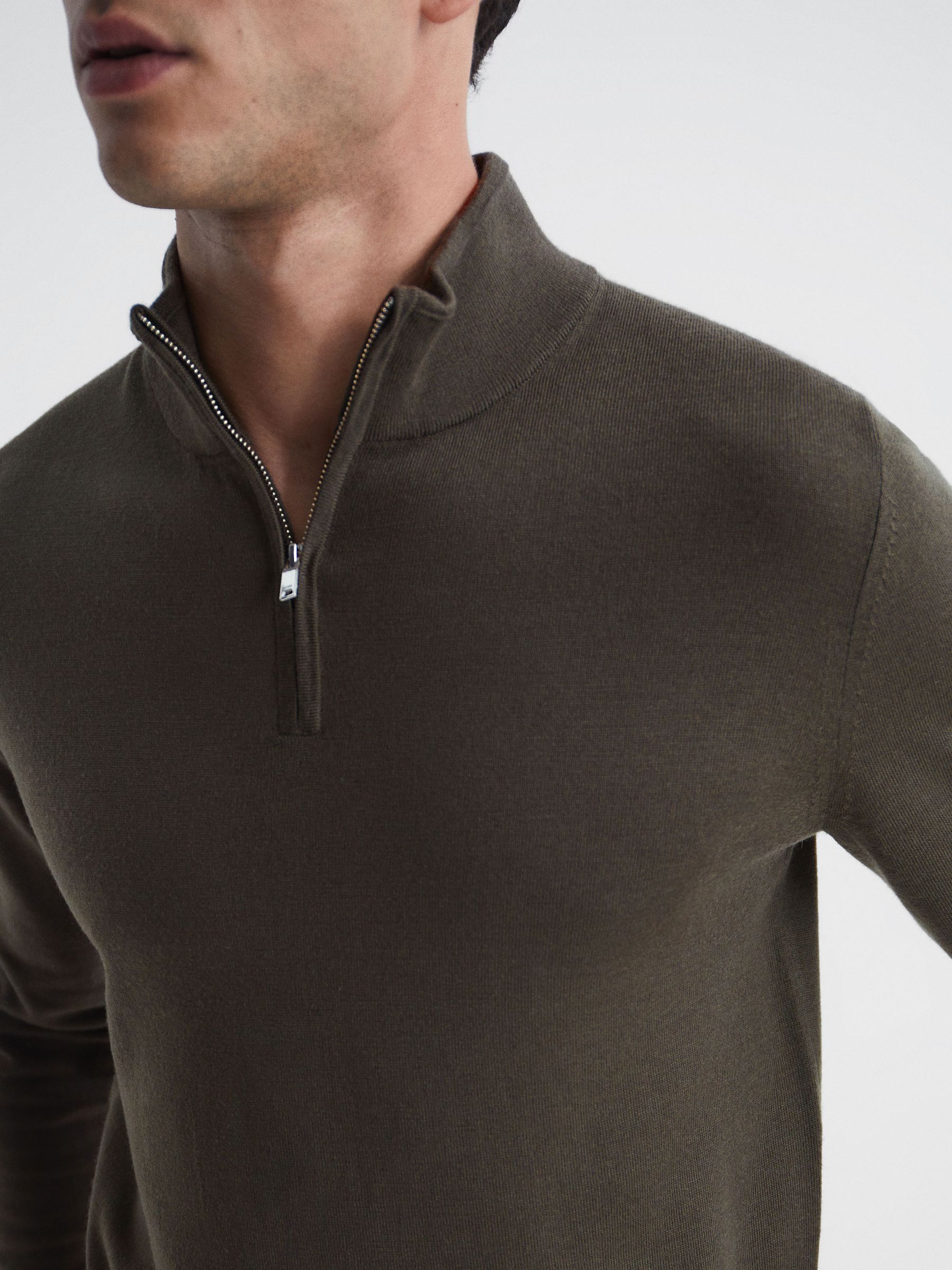 Zip Up Knitted Jumper in Dark Military Green - Image 4 of 5