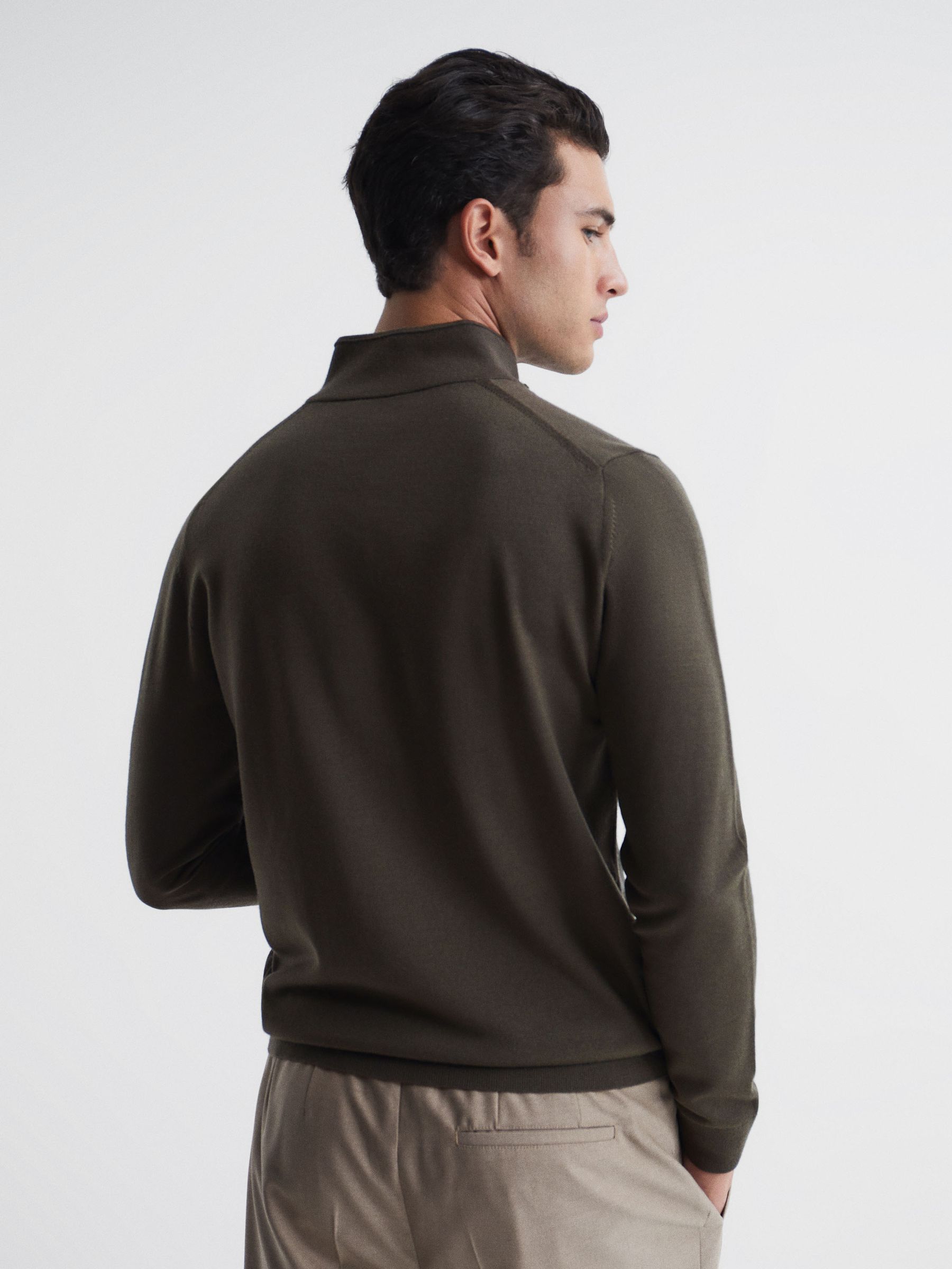 Zip Up Knitted Jumper in Dark Military Green - Image 5 of 5