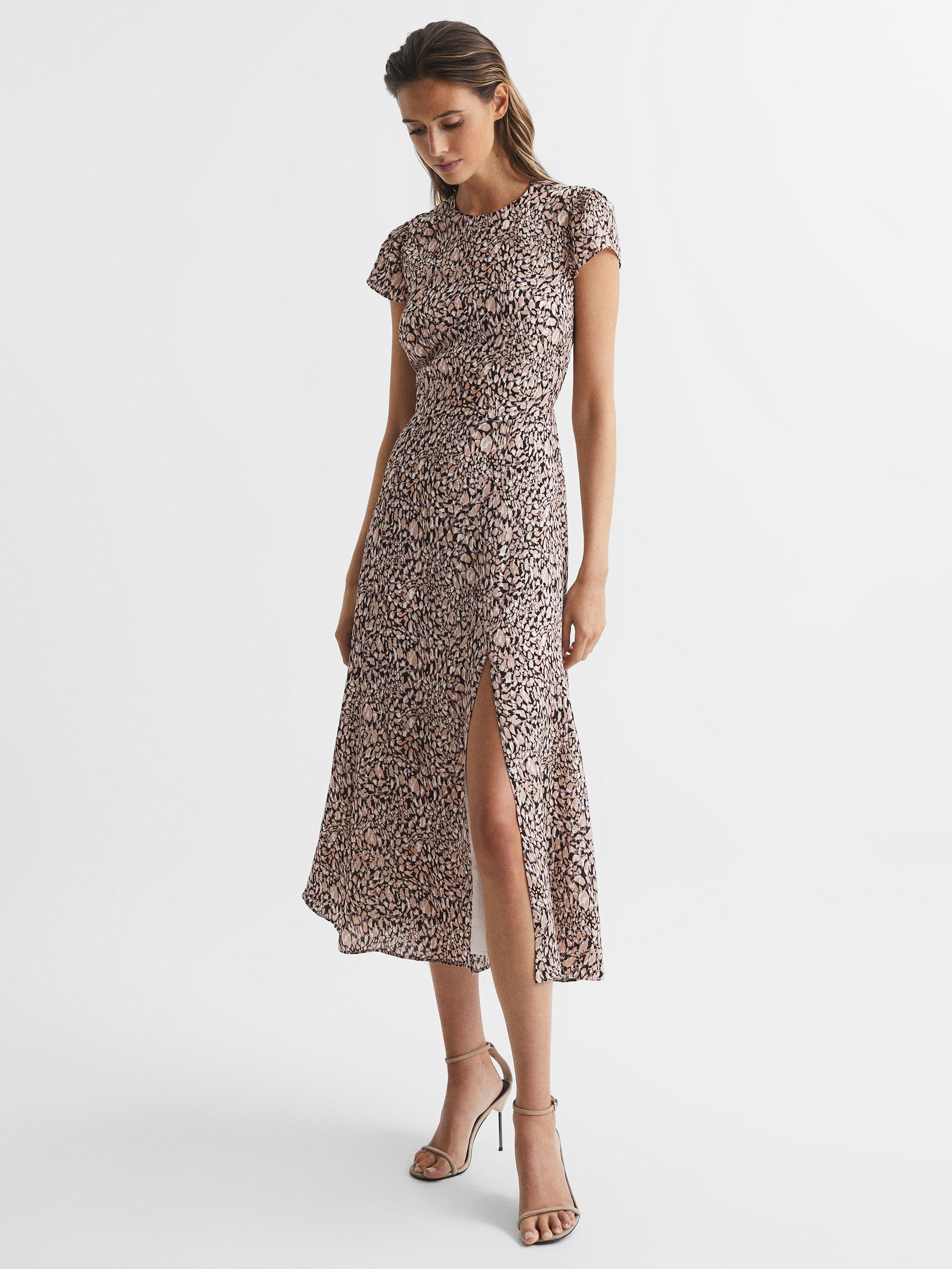 Cut Out Back Midi Dress in Brown - Image 1 of 1 Cut Out Back Midi Dress in Brown - Image 1 of 1