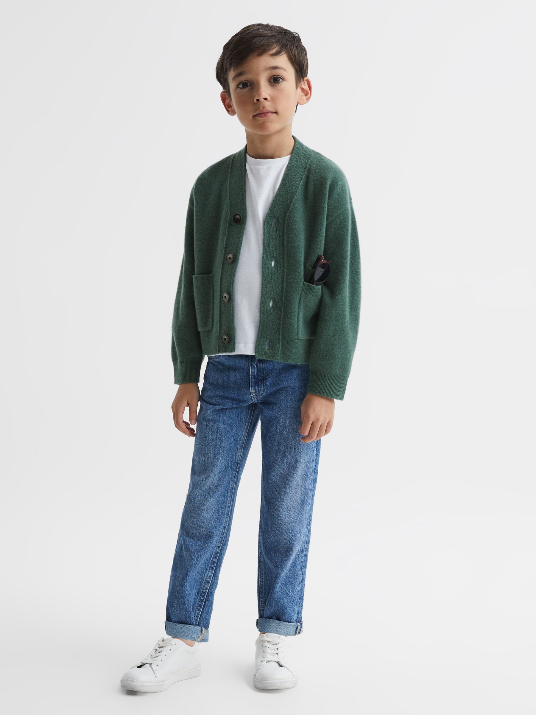 Senior Wool Blend Cardigan in Pine Green - Image 1 of 7