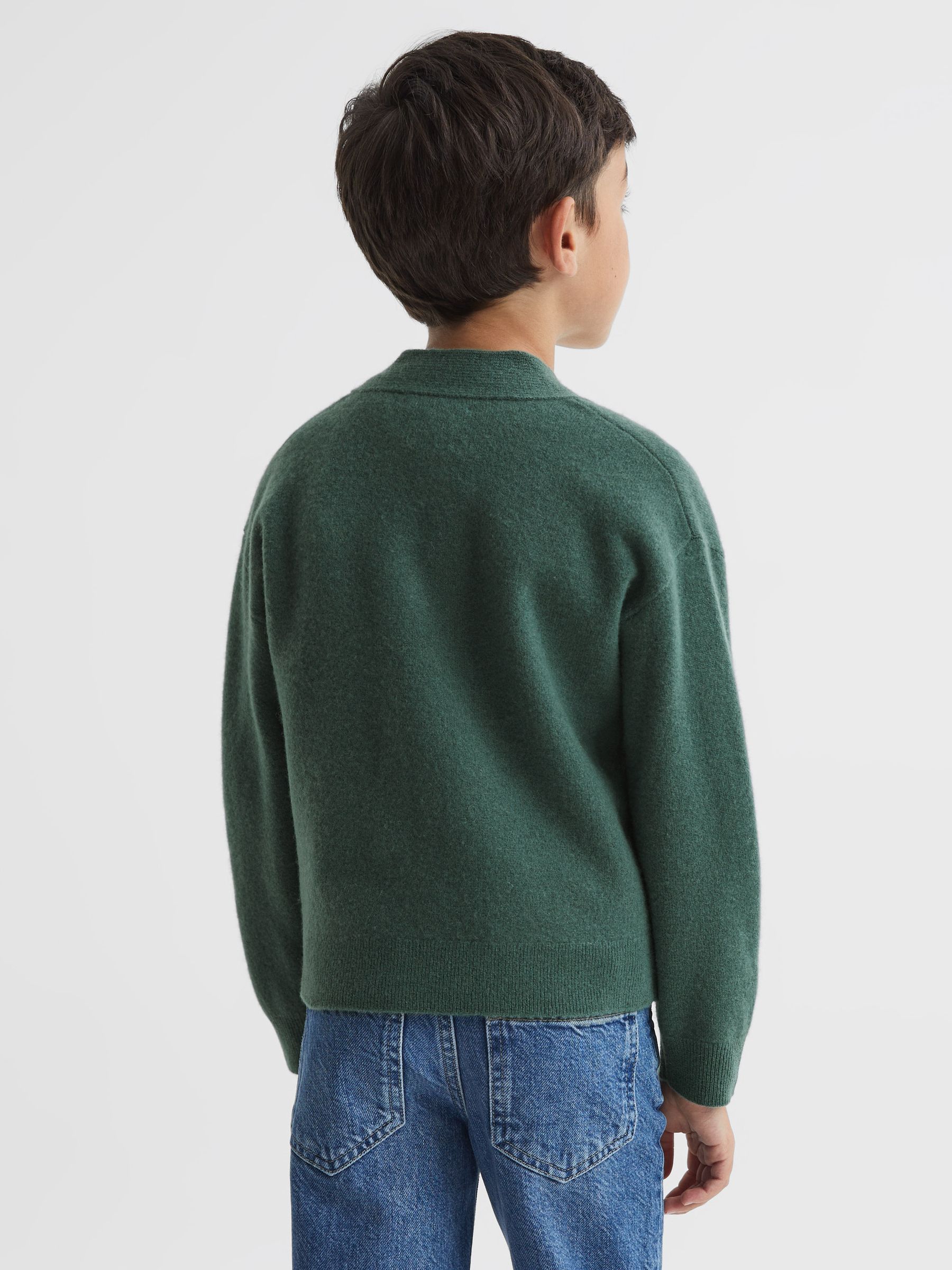 Senior Wool Blend Cardigan in Pine Green - Image 5 of 7