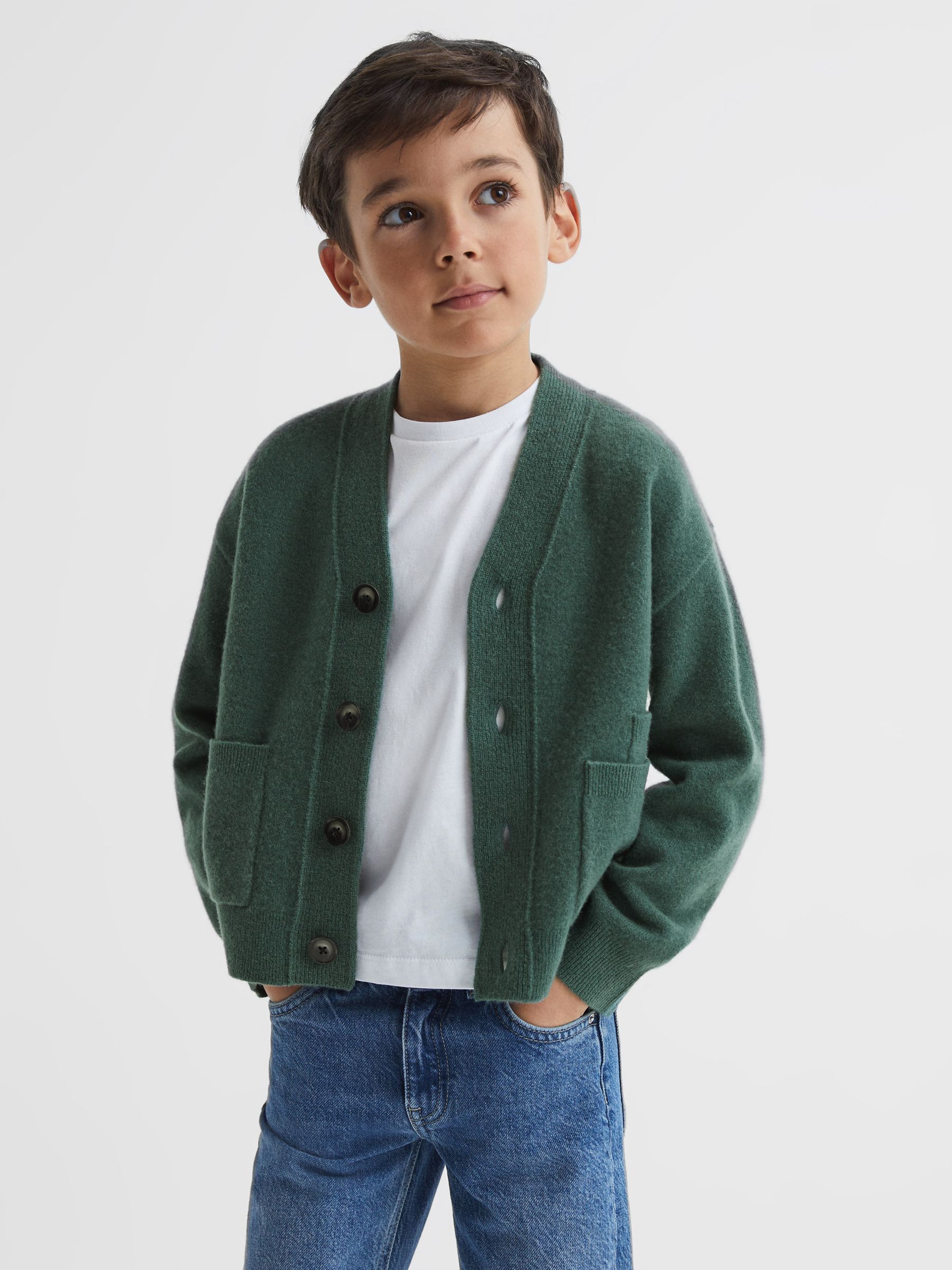 Junior Wool Blend Cardigan in Pine Green - Image 1 of 7