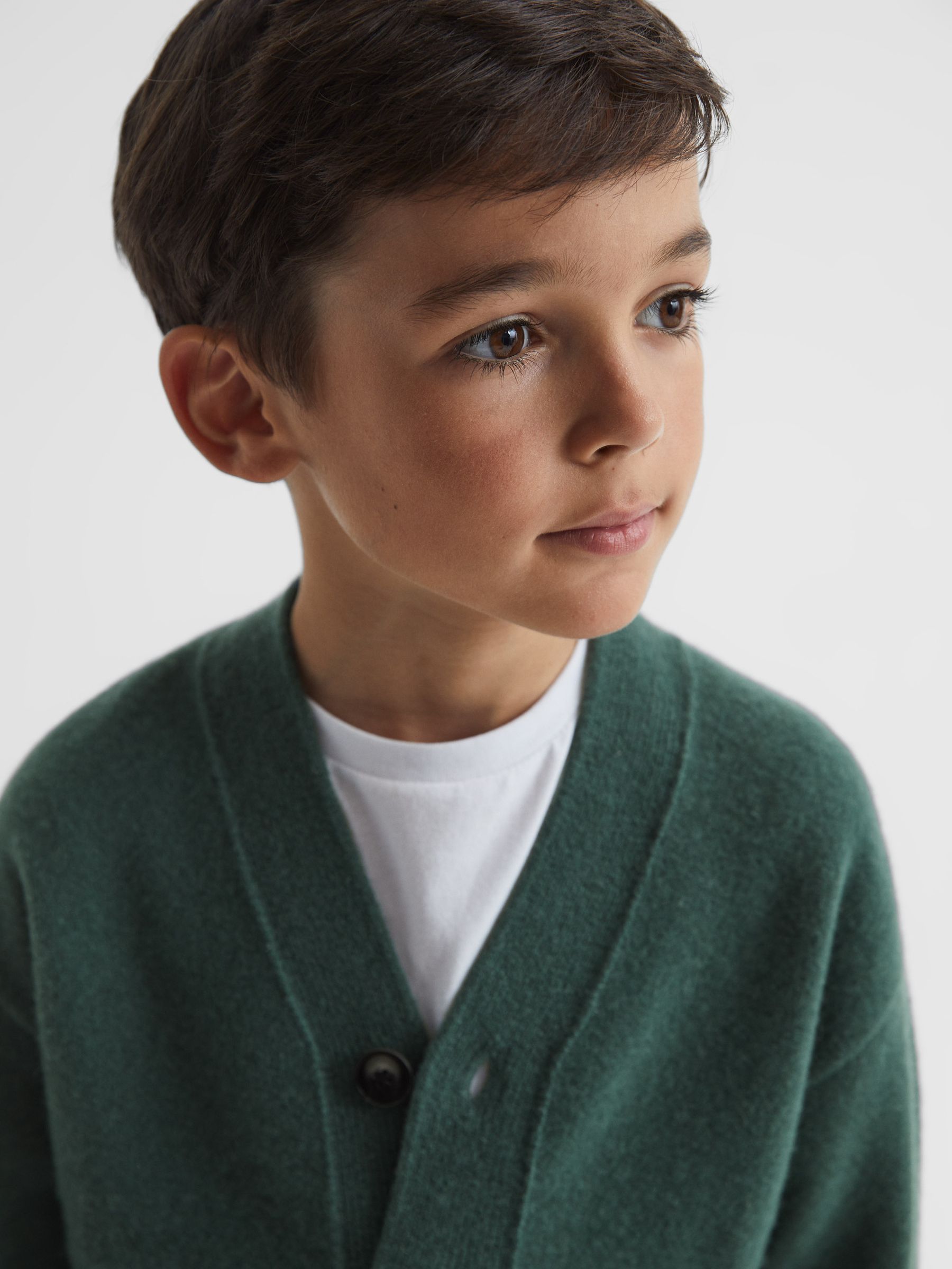 Junior Wool Blend Cardigan in Pine Green - Image 4 of 7