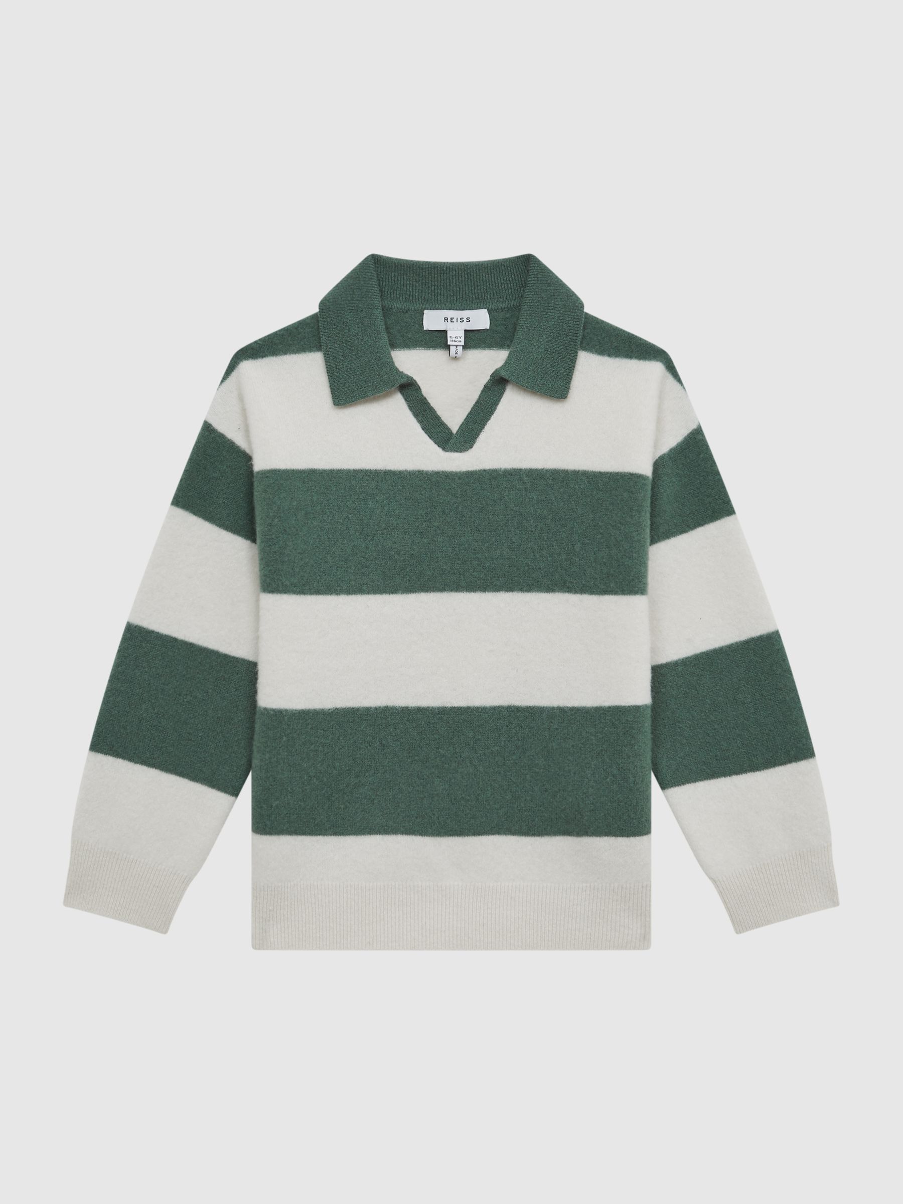 Striped Wool Jumper in Pine Green/Ecru - Image 2 of 6 Striped Wool Jumper in Pine Green/Ecru - Image 2 of 6