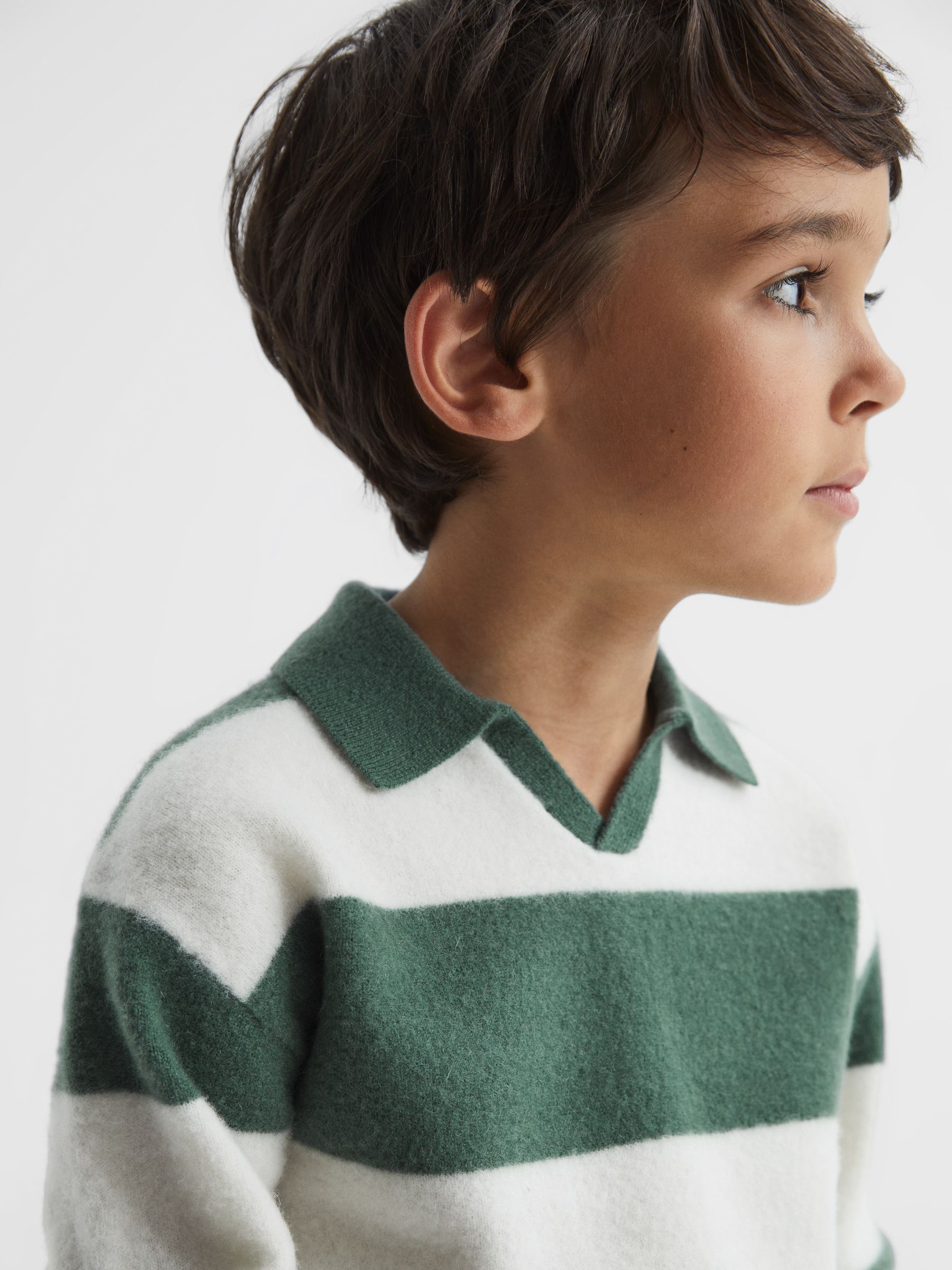 Striped Wool Jumper in Pine Green/Ecru - Image 4 of 6
