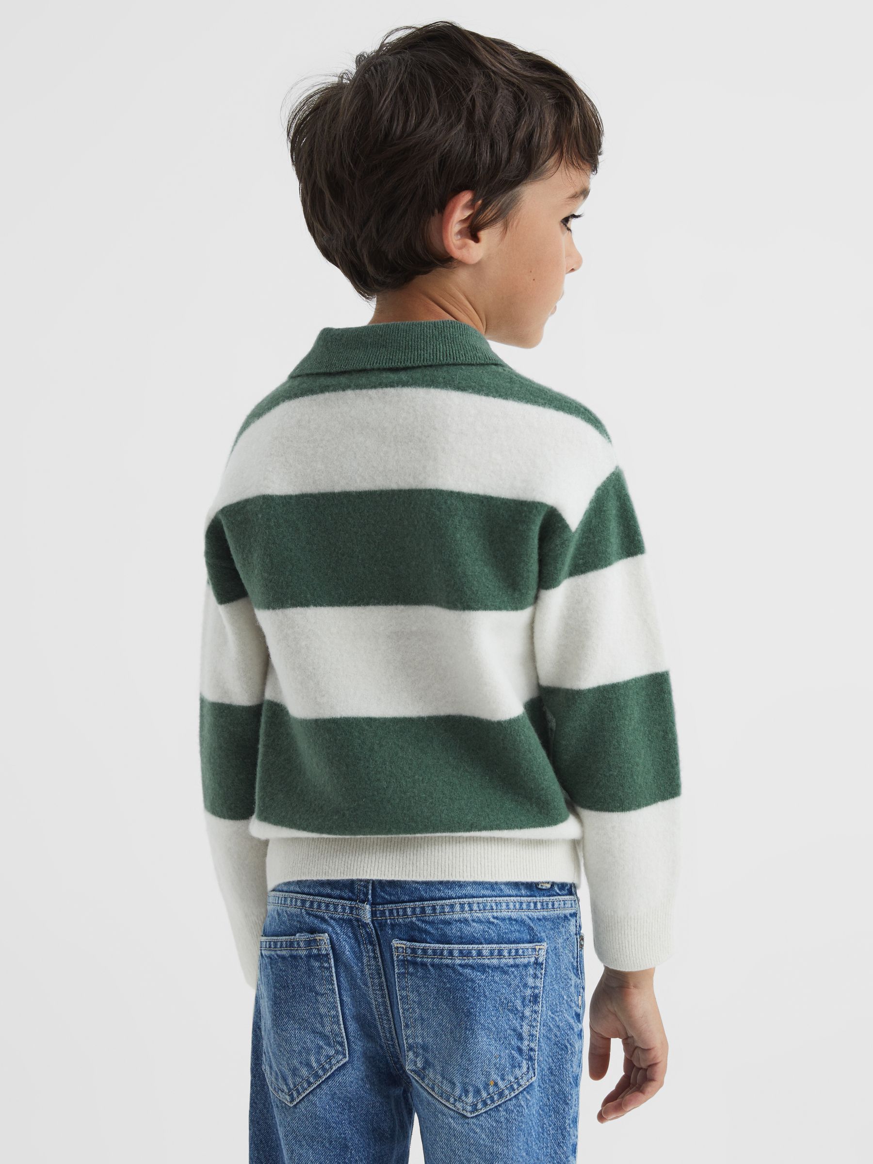 Striped Wool Jumper in Pine Green/Ecru - Image 5 of 6