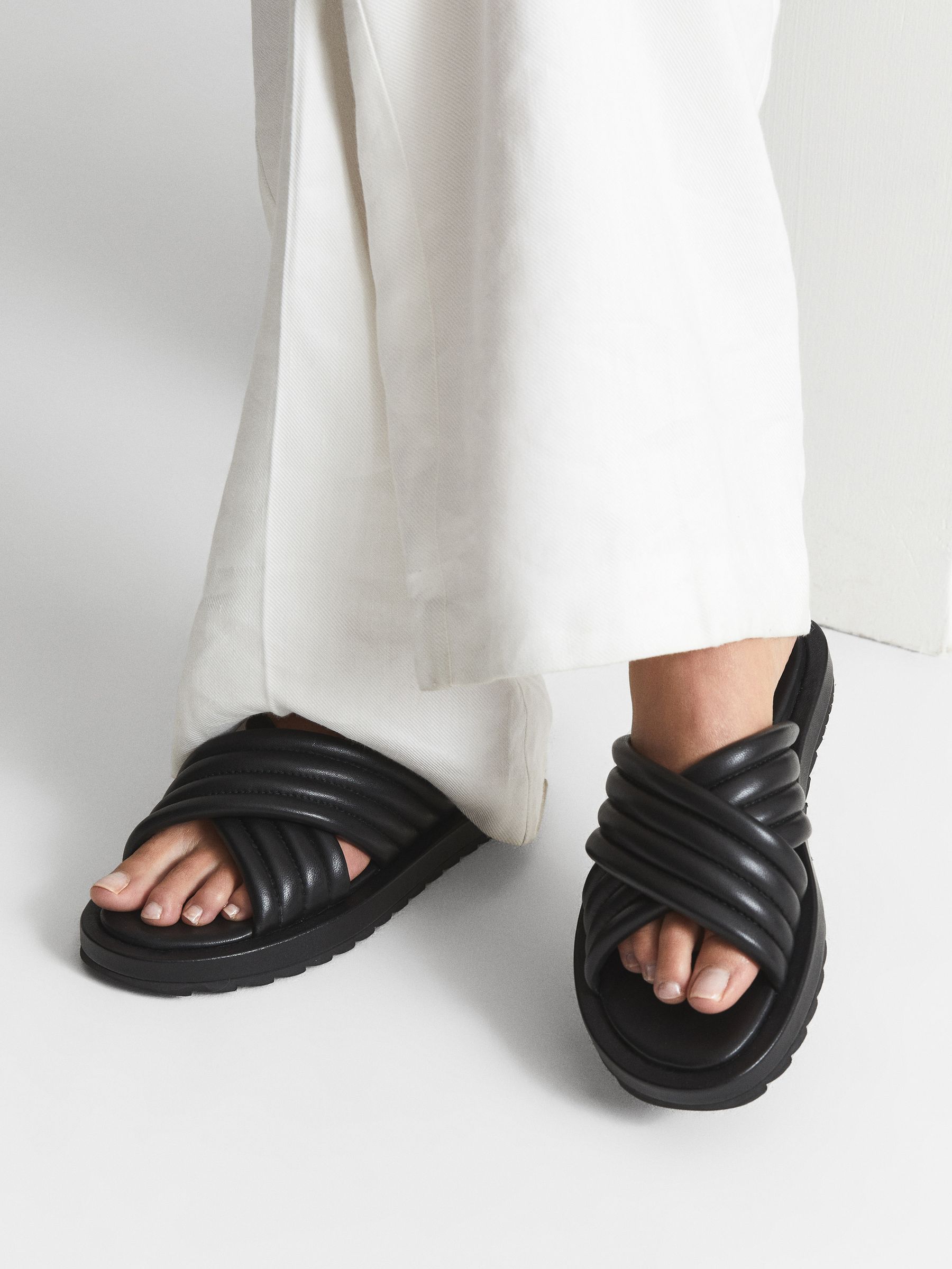 Leather Sliders in Black - Image 4 of 9