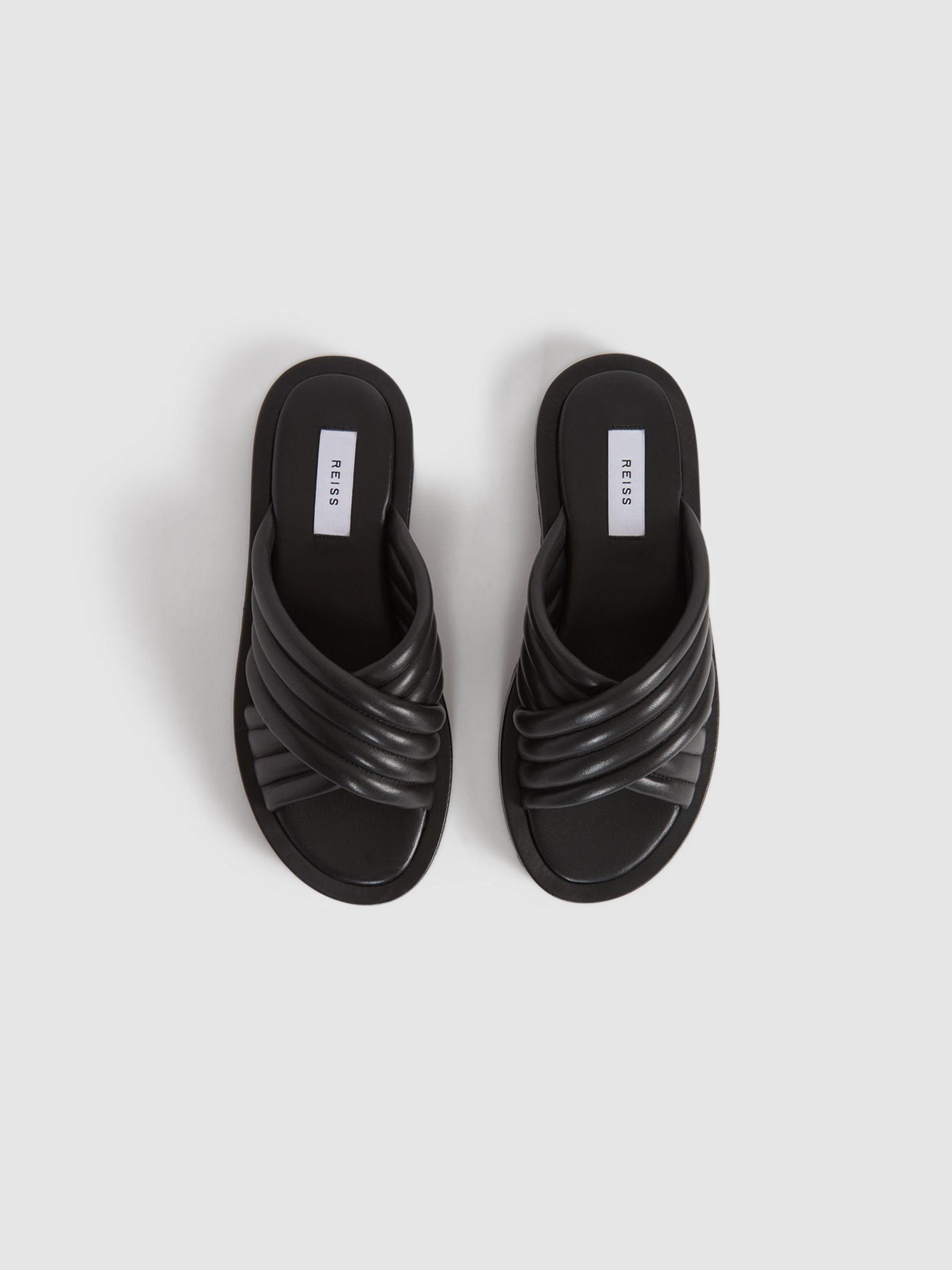 Leather Sliders in Black - Image 5 of 9