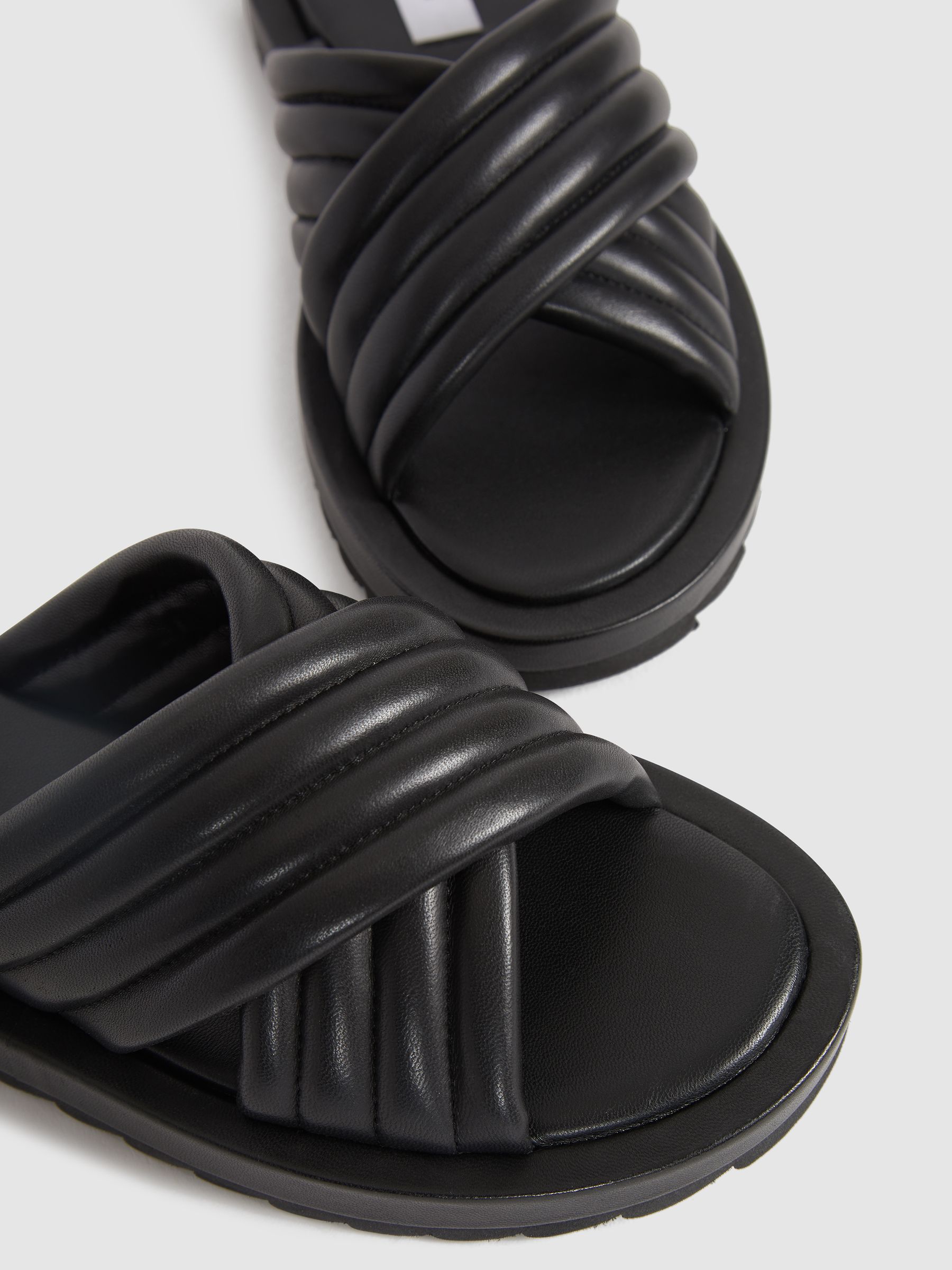 Leather Sliders in Black - Image 7 of 9