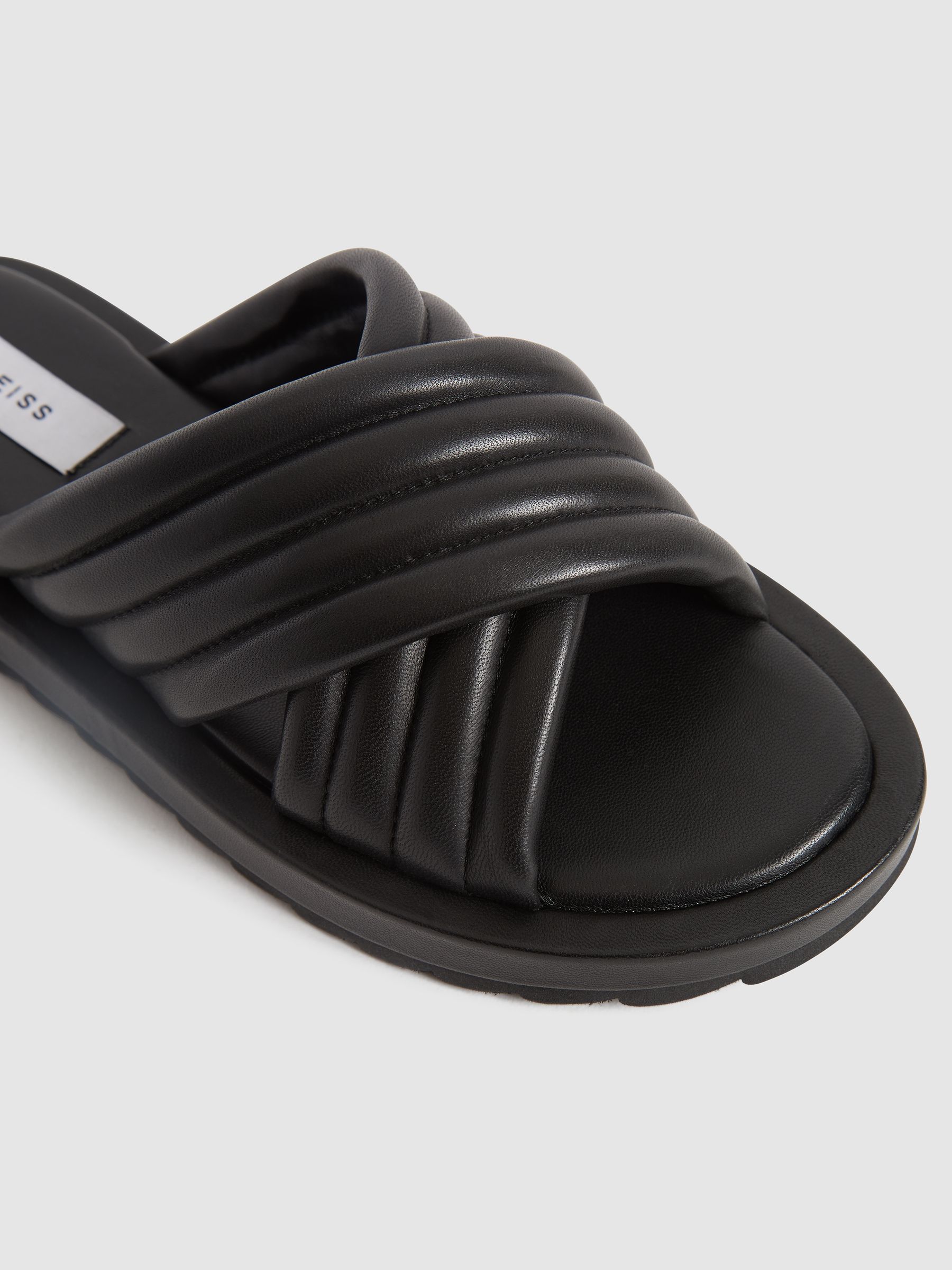 Leather Sliders in Black - Image 8 of 9