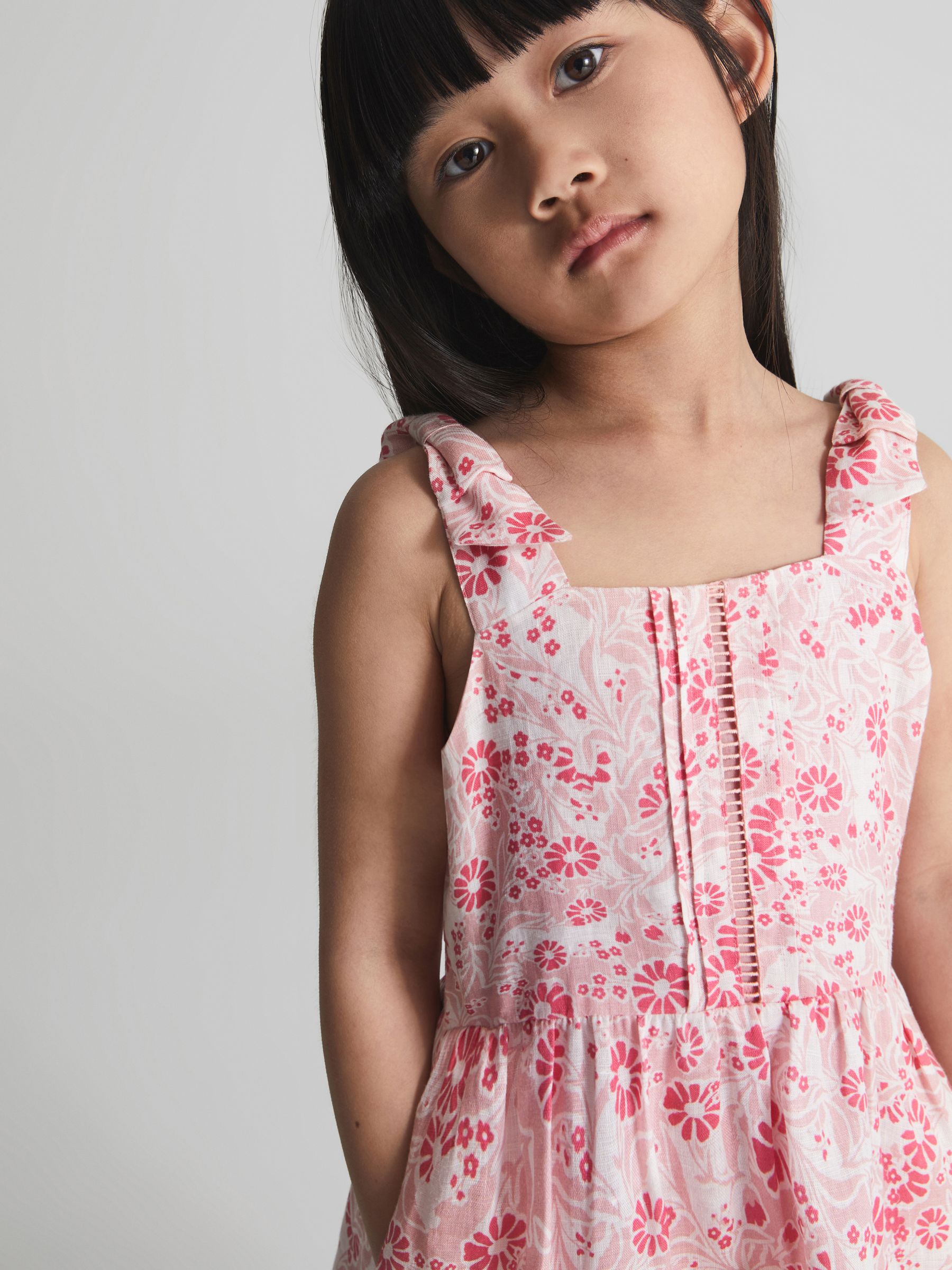 Printed Tie Shoulder Mini Dress in Pink Print - Image 3 of 6