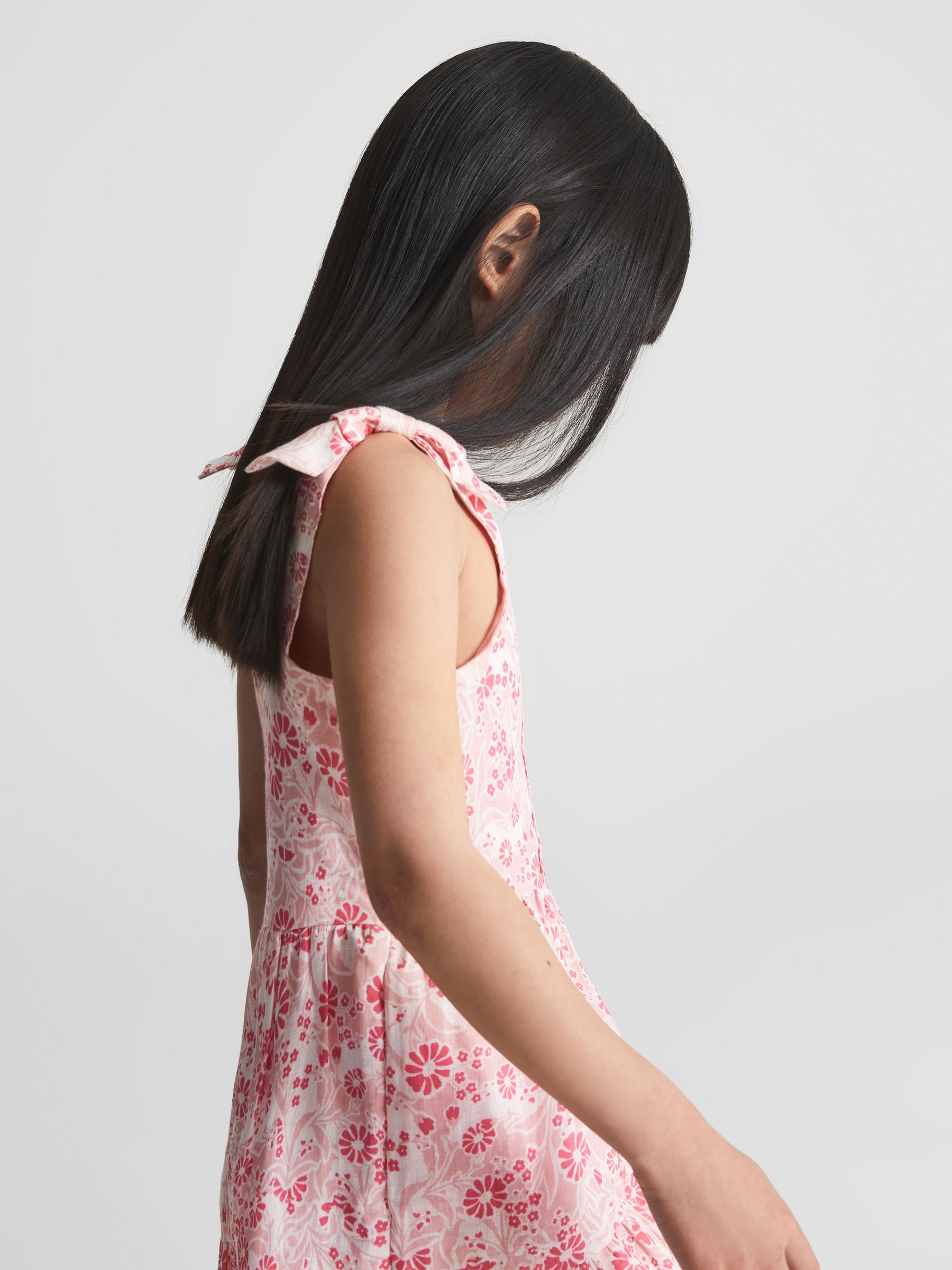 Printed Tie Shoulder Mini Dress in Pink Print - Image 4 of 6