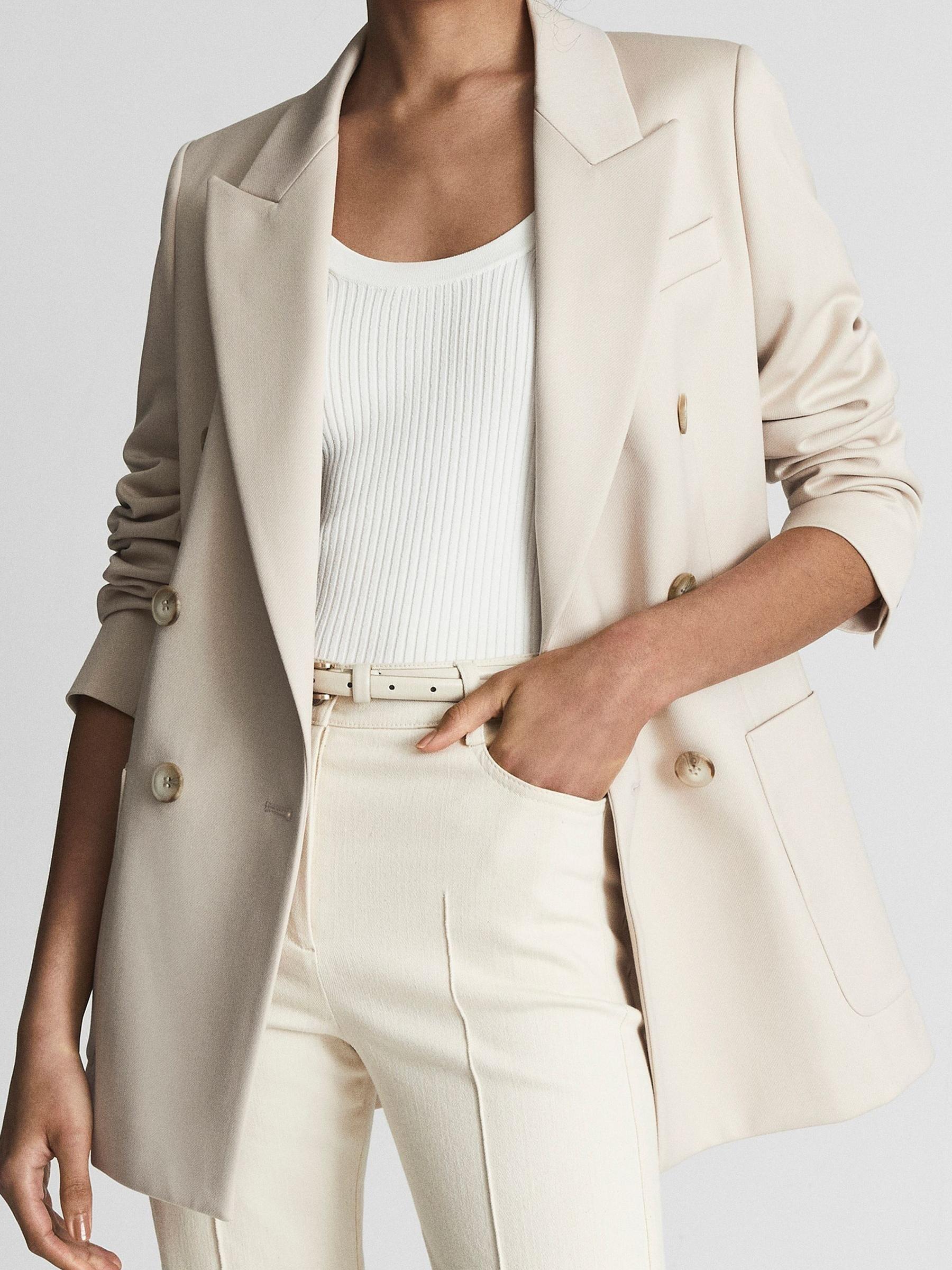 Double Breasted Twill Blazer in Neutral - Image 1 of 6 Double Breasted Twill Blazer in Neutral - Image 1 of 6