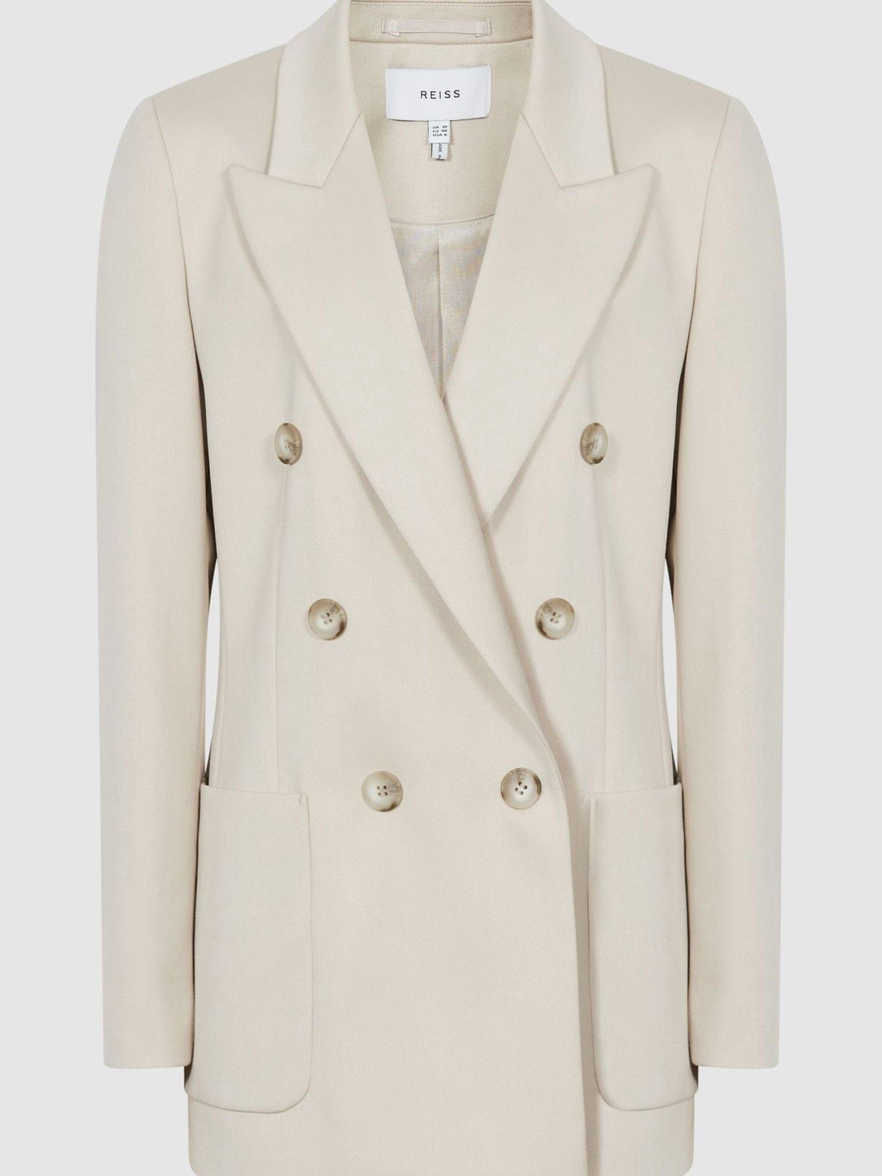 Double Breasted Twill Blazer in Neutral - Image 2 of 6 Double Breasted Twill Blazer in Neutral - Image 2 of 6