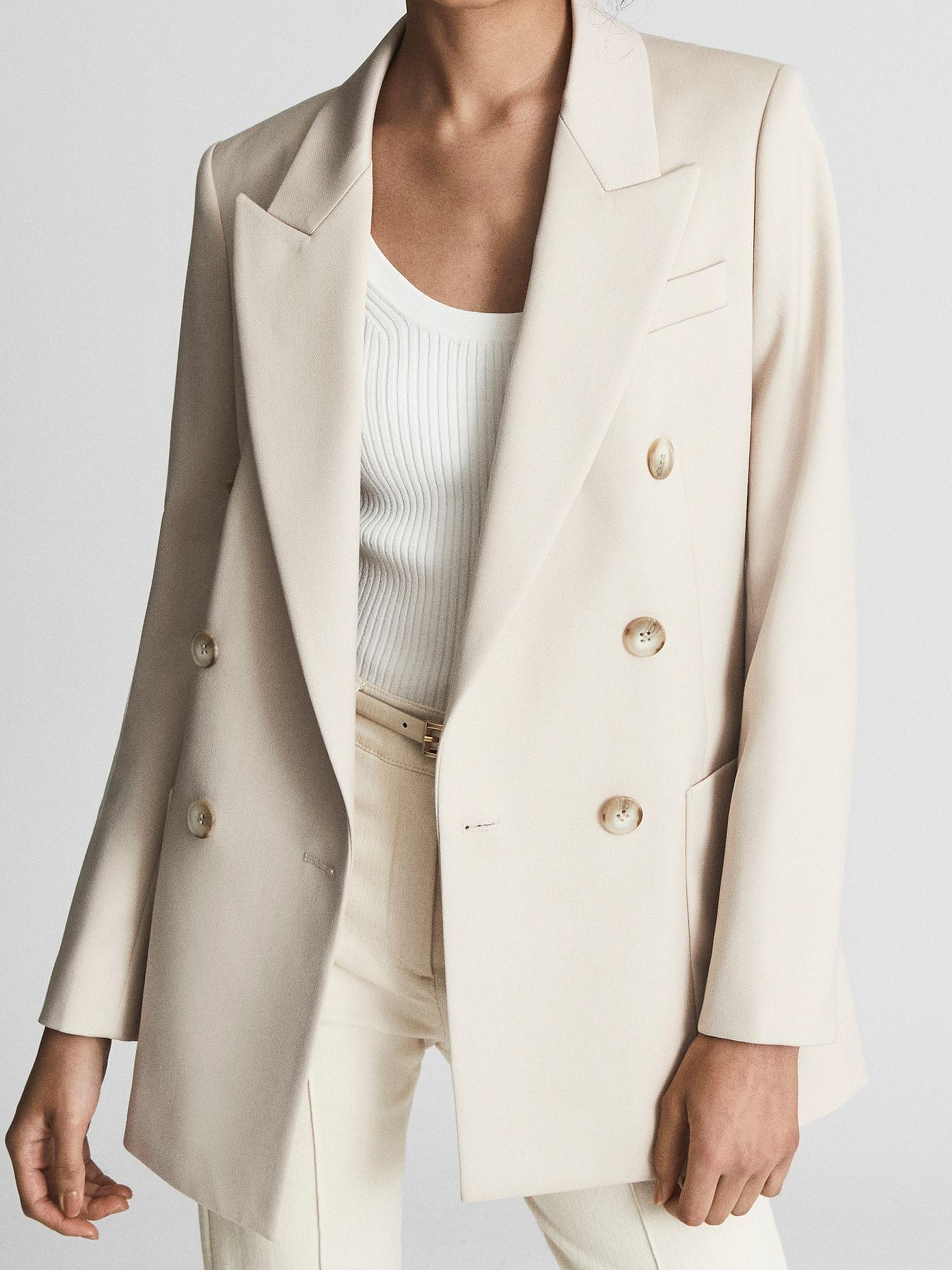 Double Breasted Twill Blazer in Neutral - Image 6 of 6