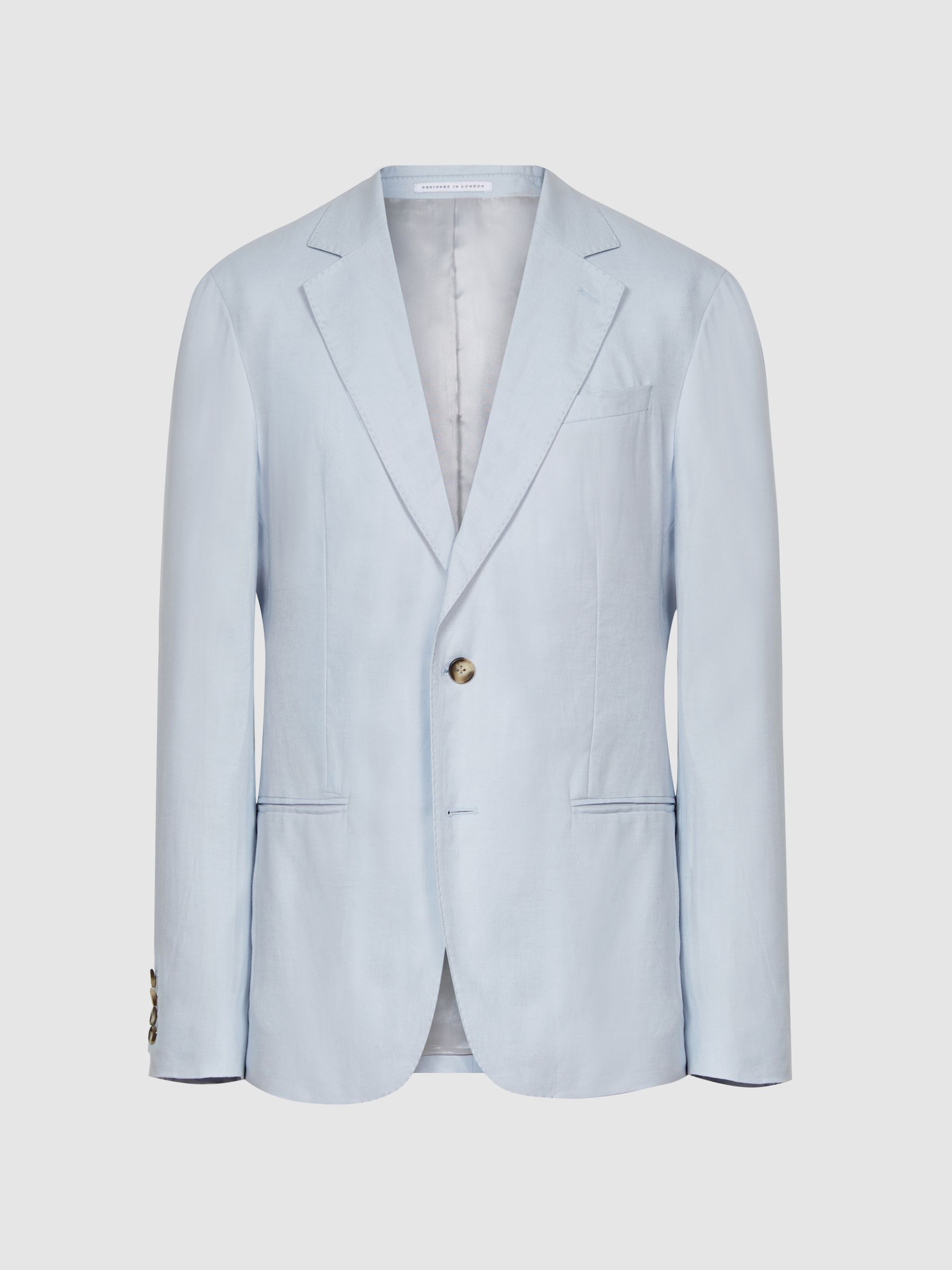 Slim Fit Single Breasted Linen Blazer in Soft Blue - Image 2 of 6