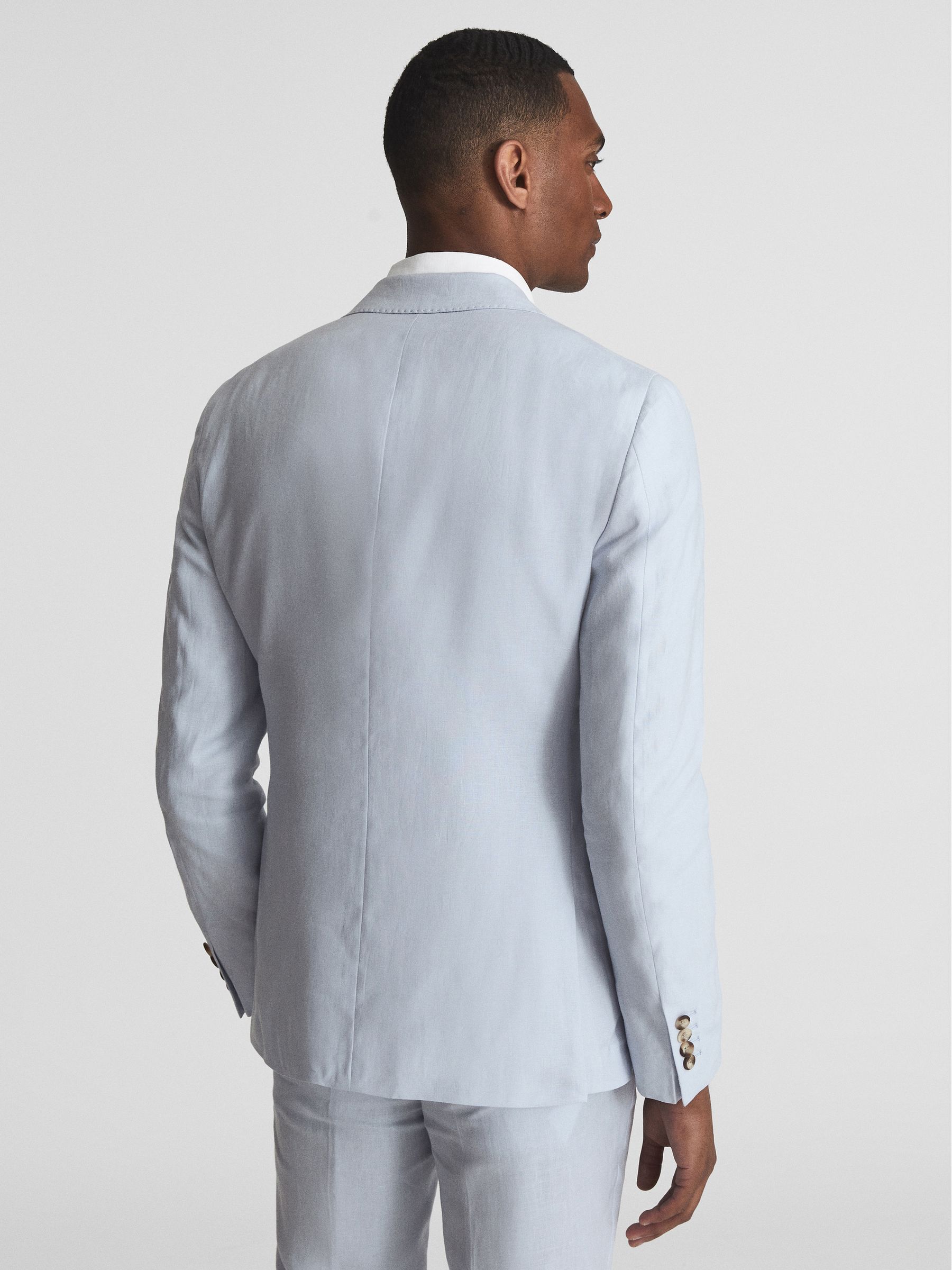 Slim Fit Single Breasted Linen Blazer in Soft Blue - Image 5 of 6