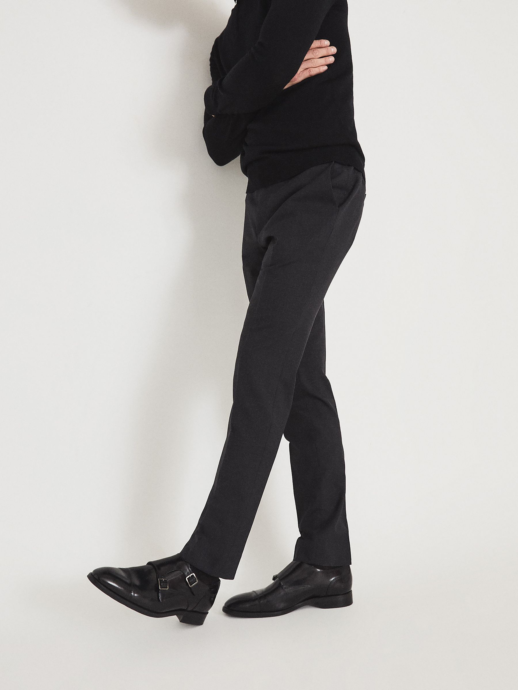 High Shine Leather Monk Strap Shoes in Black - Image 2 of 7