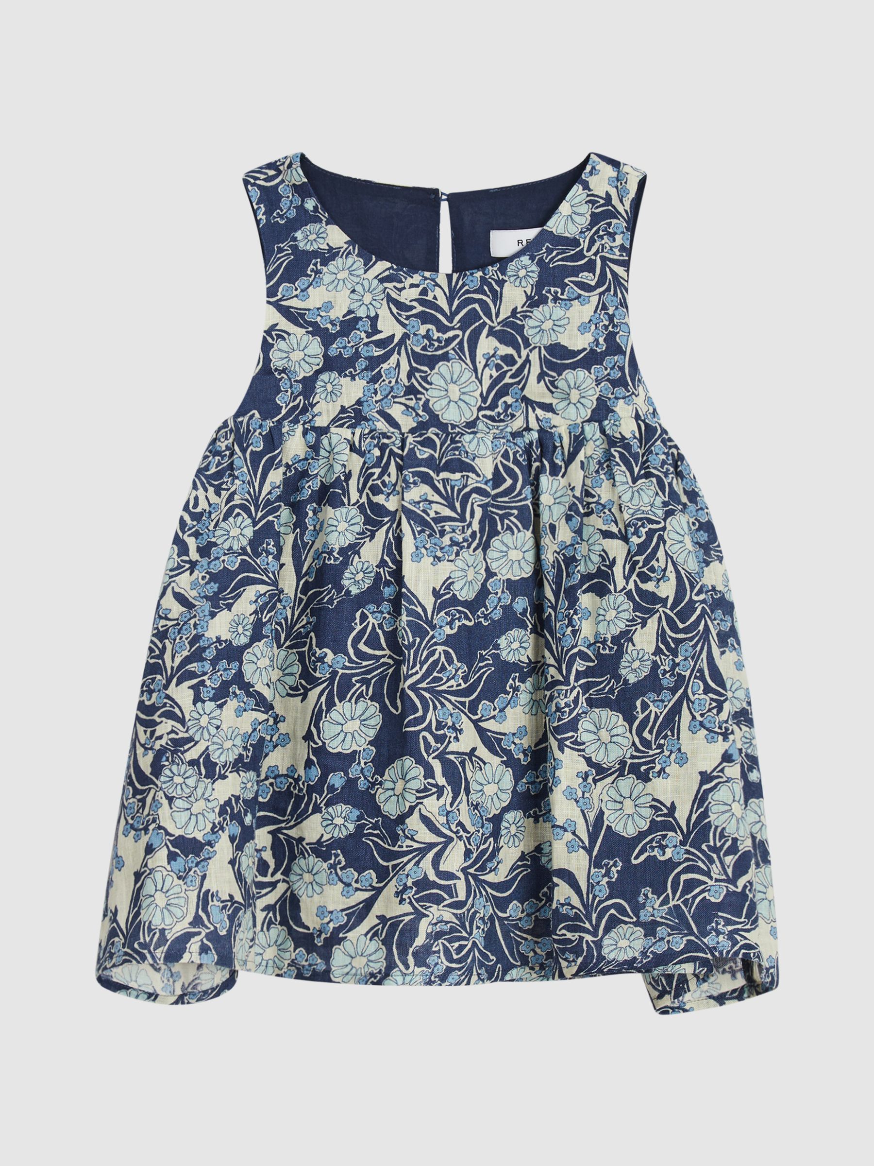 Printed Linen Top in Blue Print - Image 2 of 8