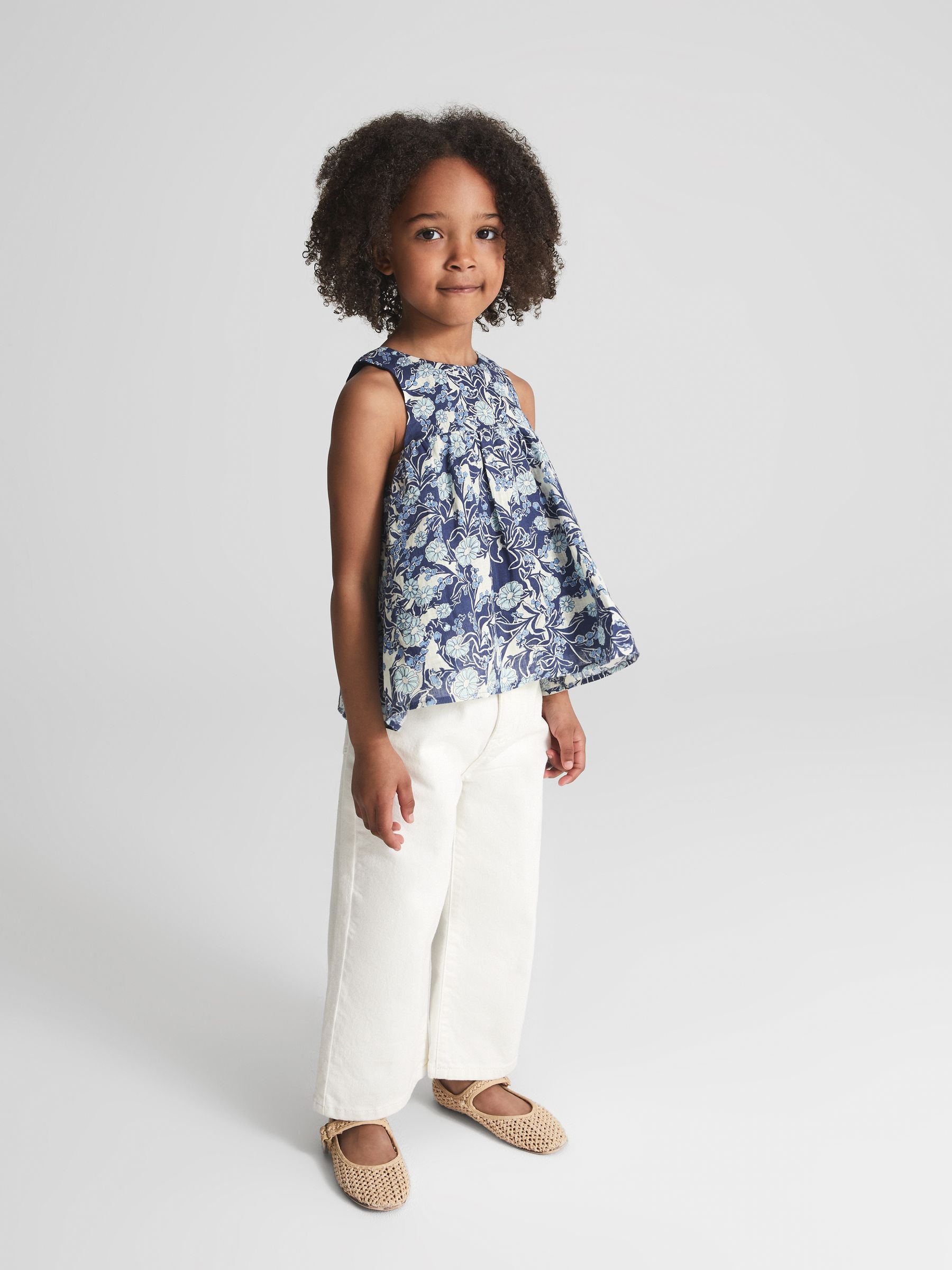 Printed Linen Top in Blue Print - Image 3 of 8