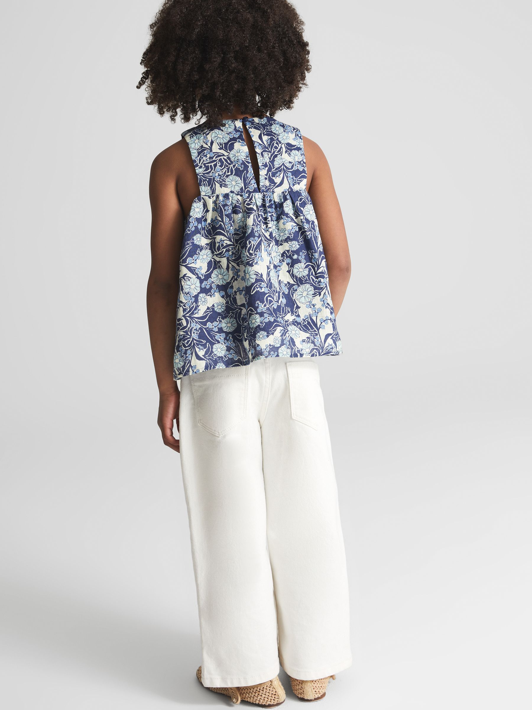 Printed Linen Top in Blue Print - Image 5 of 8