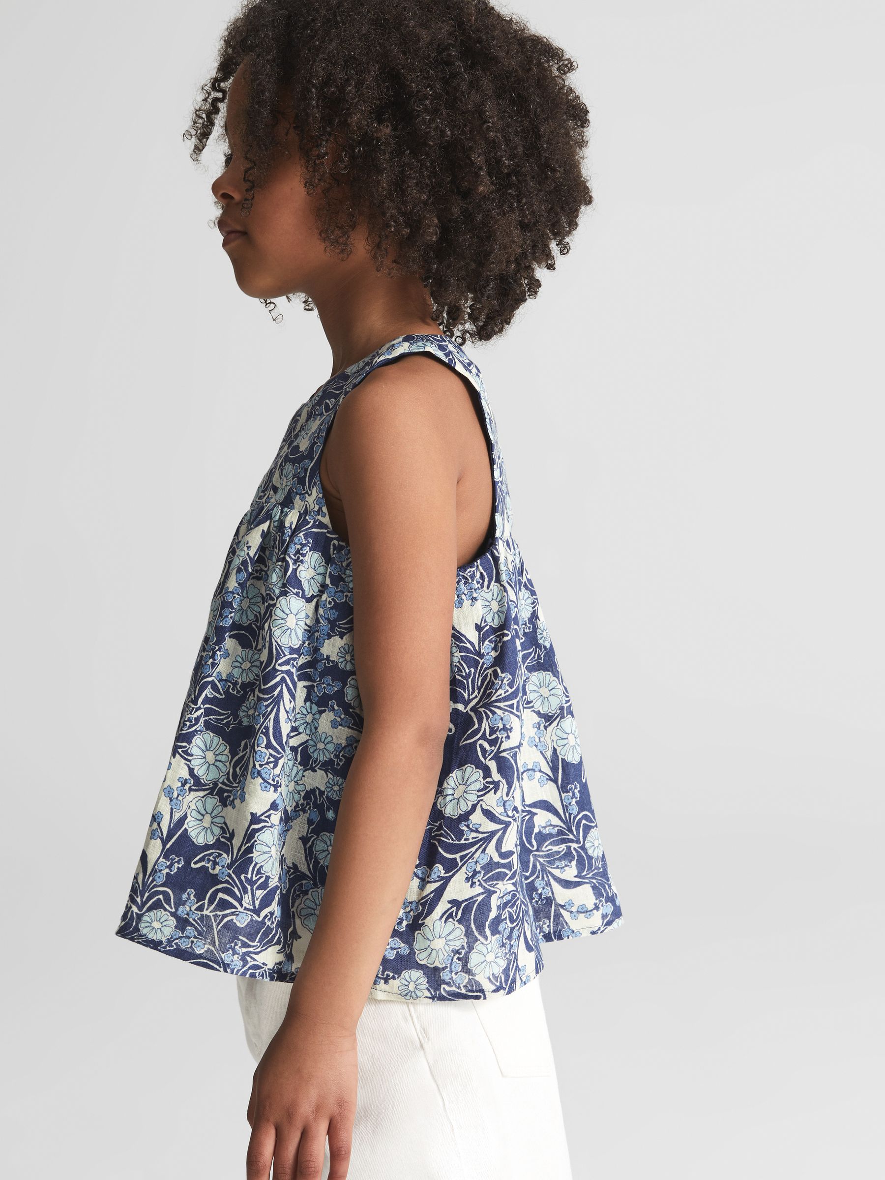 Printed Linen Top in Blue Print - Image 6 of 8