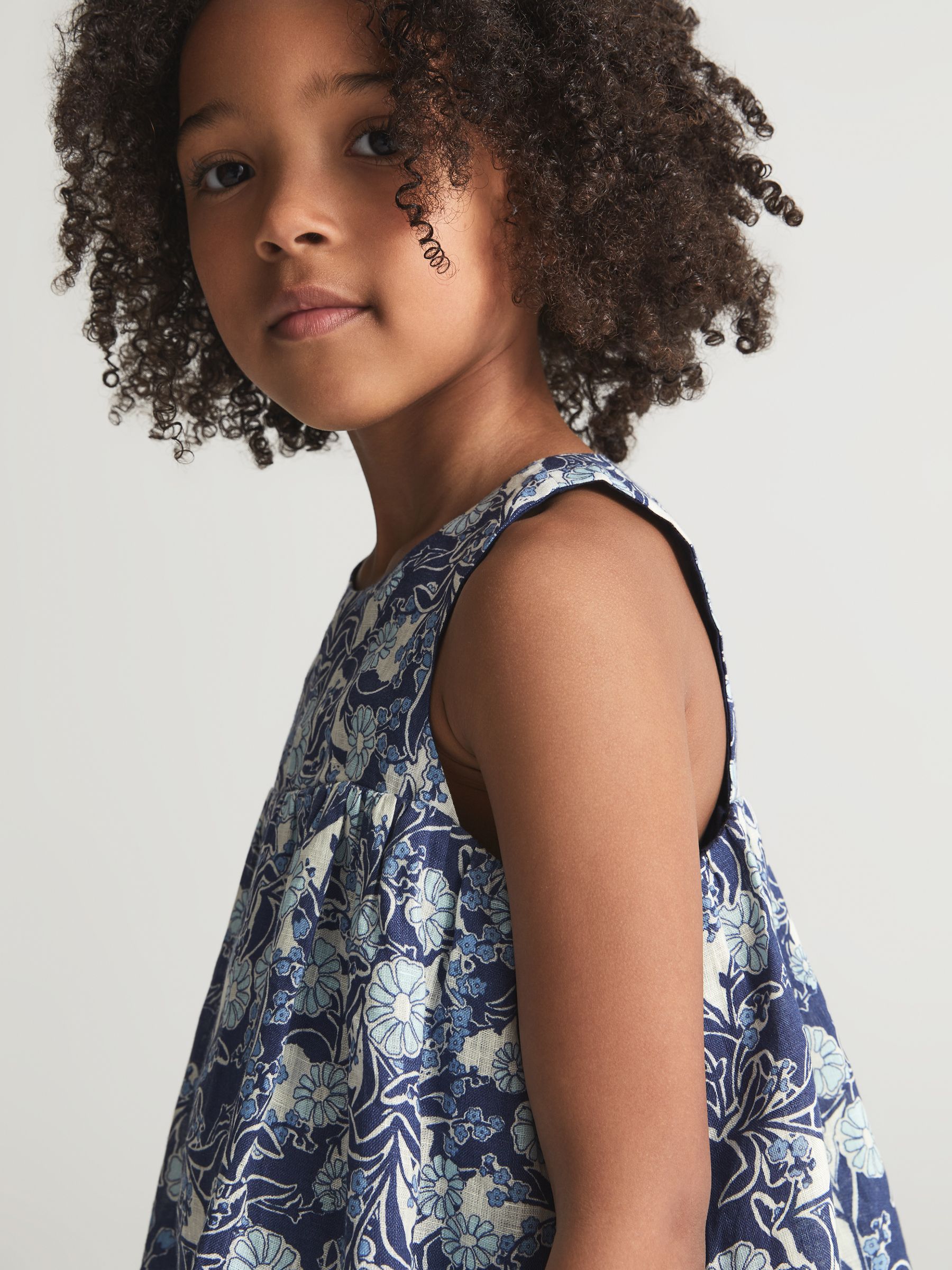 Printed Linen Top in Blue Print - Image 7 of 8