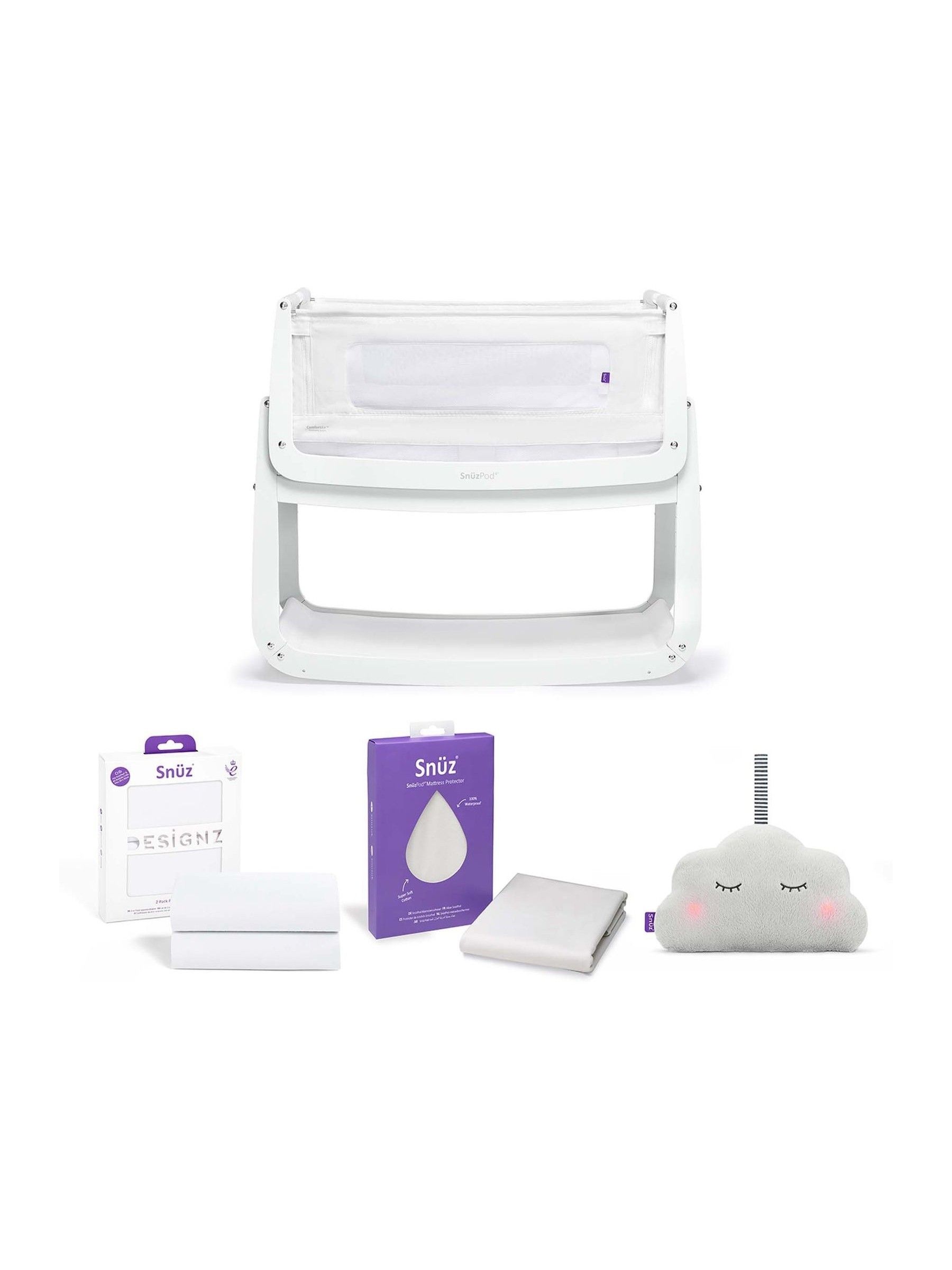 Snuz 4 Piece White SnuzPod4 Bedside Crib Bundle - Image 1 of 10