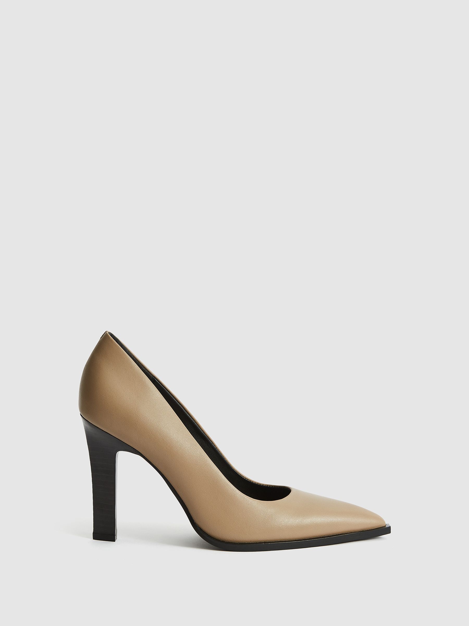 Leather Court Shoes in Taupe - Image 1 of 7