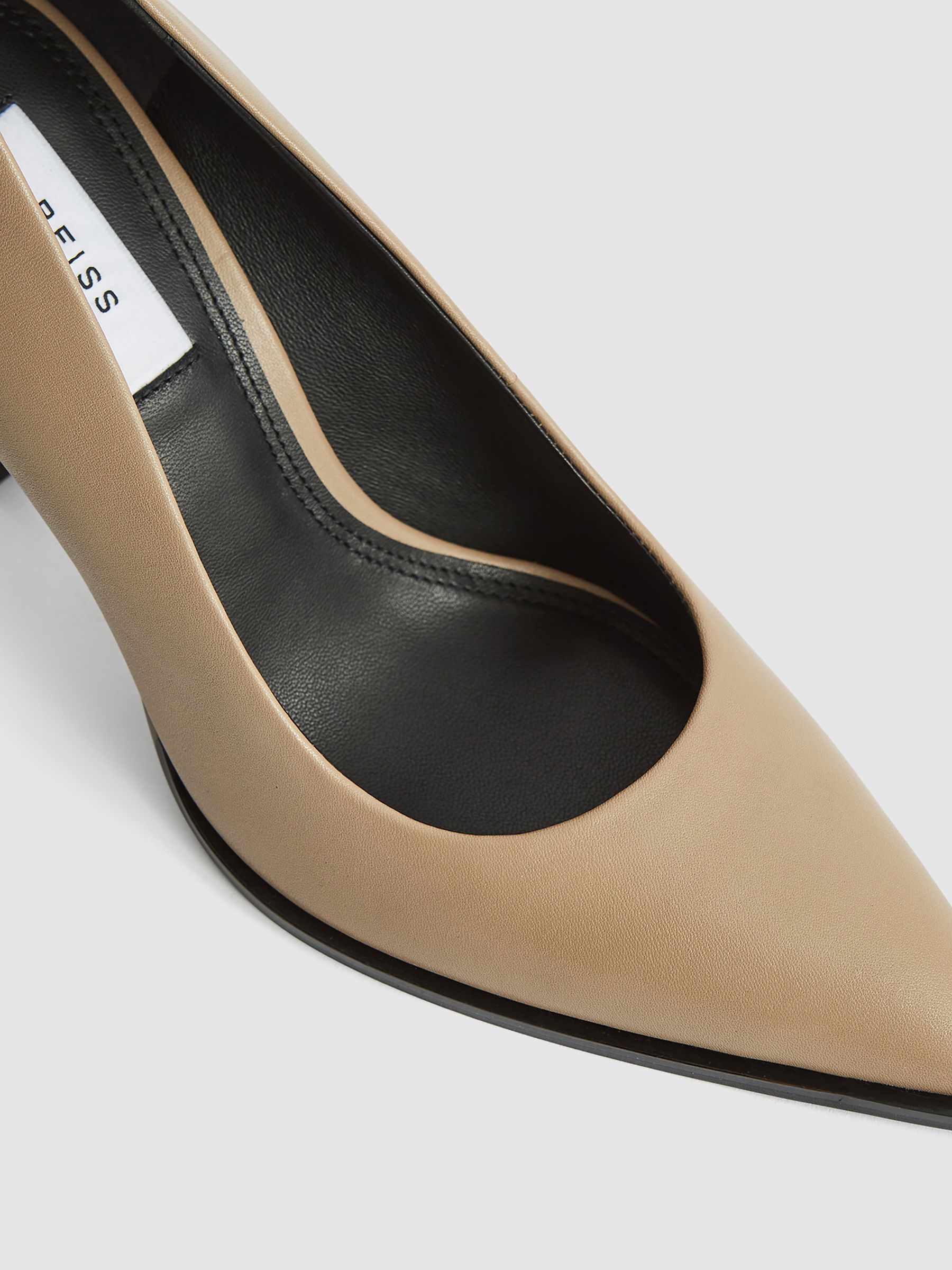 Leather Court Shoes in Taupe - Image 4 of 7