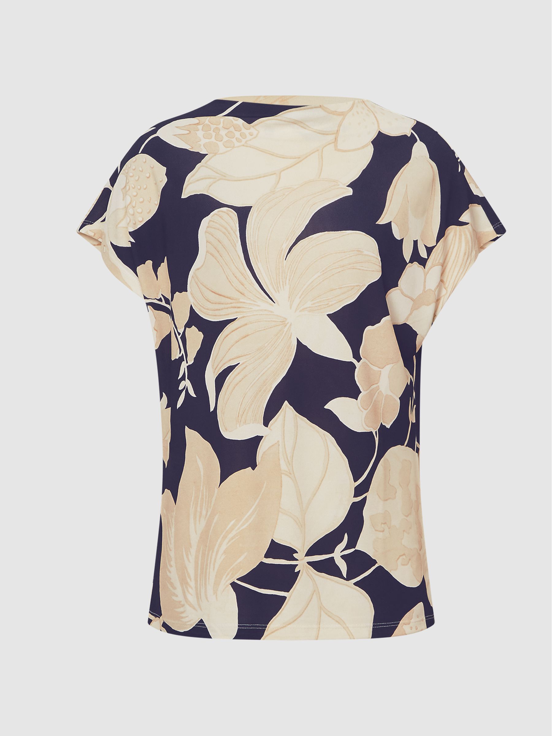 High Neck Floral Print Jersey Top in Cream Print - Image 2 of 5